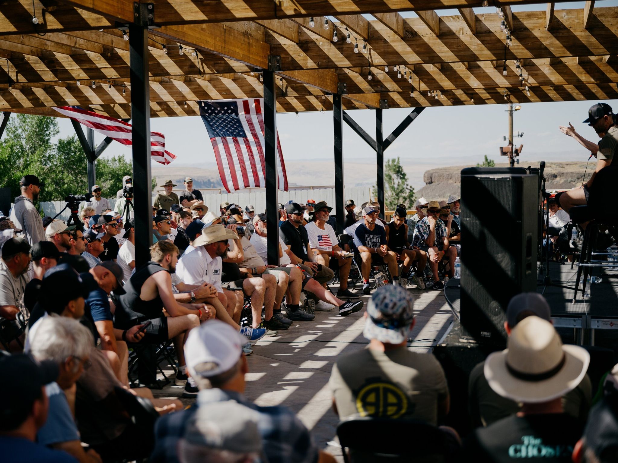 A session for attendees at Freedom Con, where business owners were urged to support a new college opened next to the local Grace City Church community in the Gorge on June 20. (Grant Hinsdey / The New York Times)