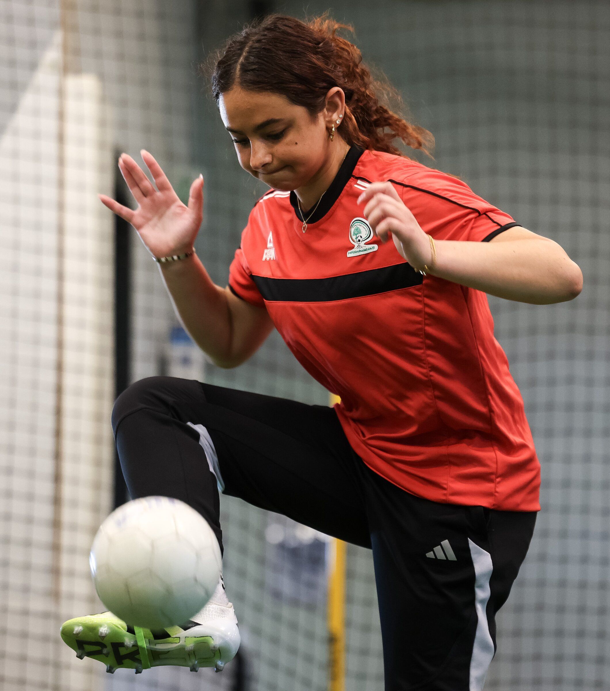Jada Baydass eats a train at TOCA Soccer Center. (Nick Wagner / The Seattle Times)