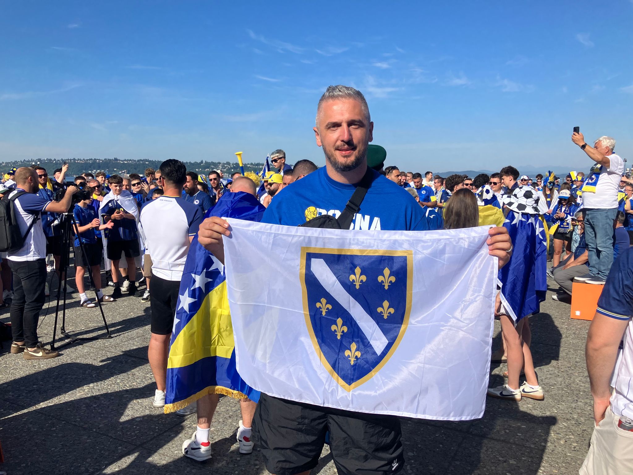 “We went through a lot in the ’90s,” said Adm​​ir Alić, a Bosnian immigrant from Atlanta and an official spokesperson for the team’s supporters’ group, speaking about the Bosnian war and genocide. “We just want to show the world that we’re still here—in a positive way.” (Daniel Bickman / The Seattle Times)