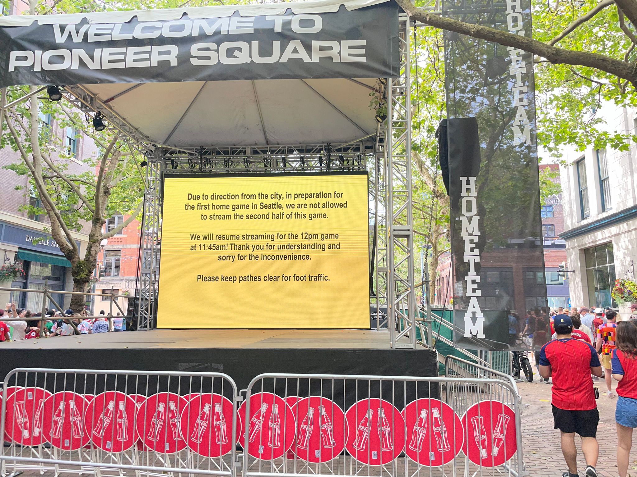 The Spain vs. Cape Verde match was broadcast on Pioneer Square in Seattle. (David Gutman / The Seattle Times)