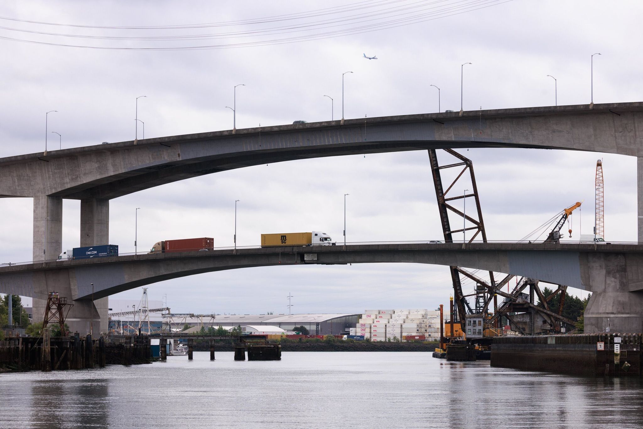 The West Seattle Bridge and the Spokane Street Bridge (lower, foreground) are seen in Seattle on June 26, 2025. (Erika Schultz / The Seattle Times)