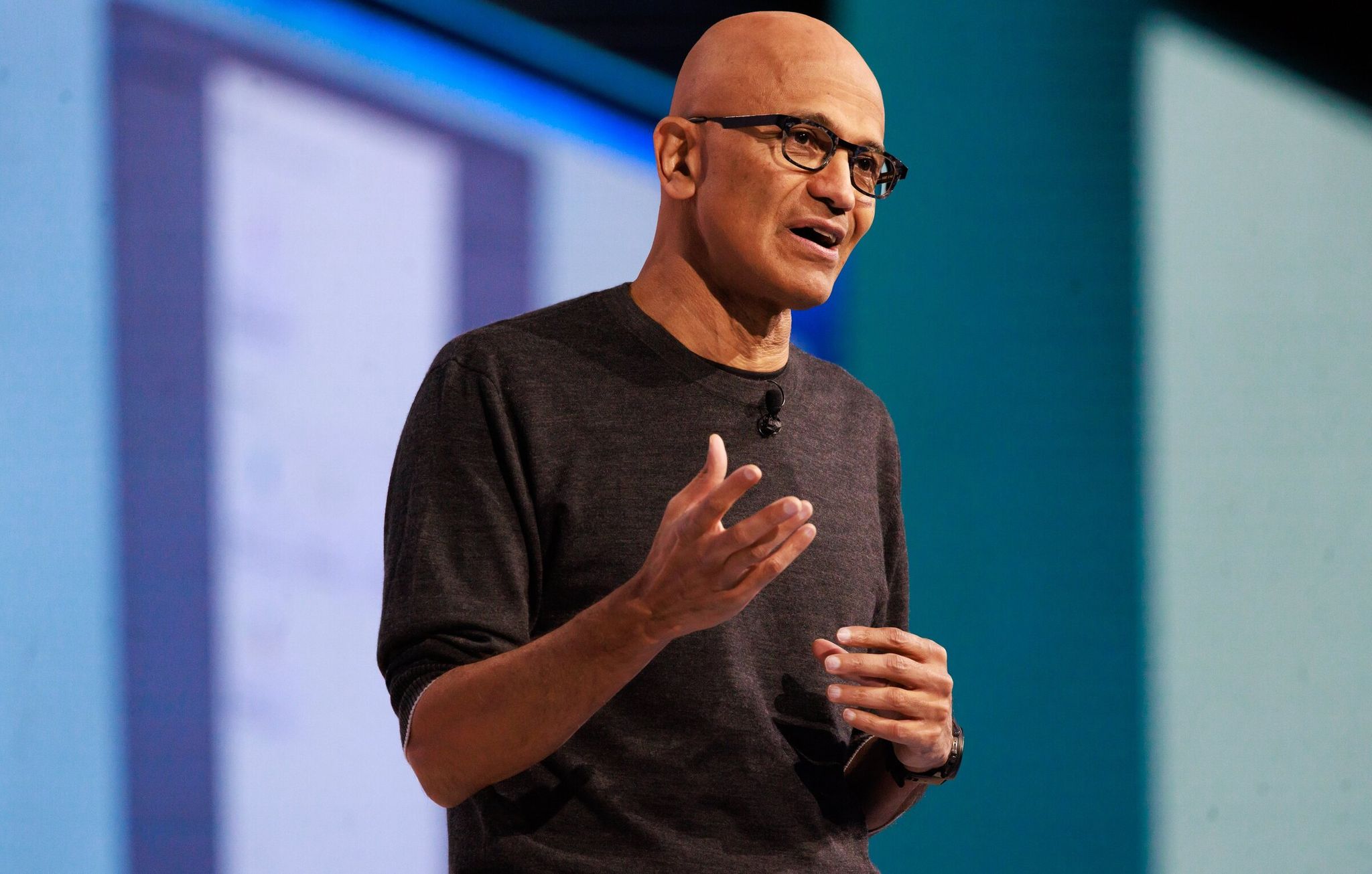 CEO Satya Nadella speaks at Microsoft’s Build conference at the Seattle Convention Center. (Erika Schultz / The Seattle Times, 2025)