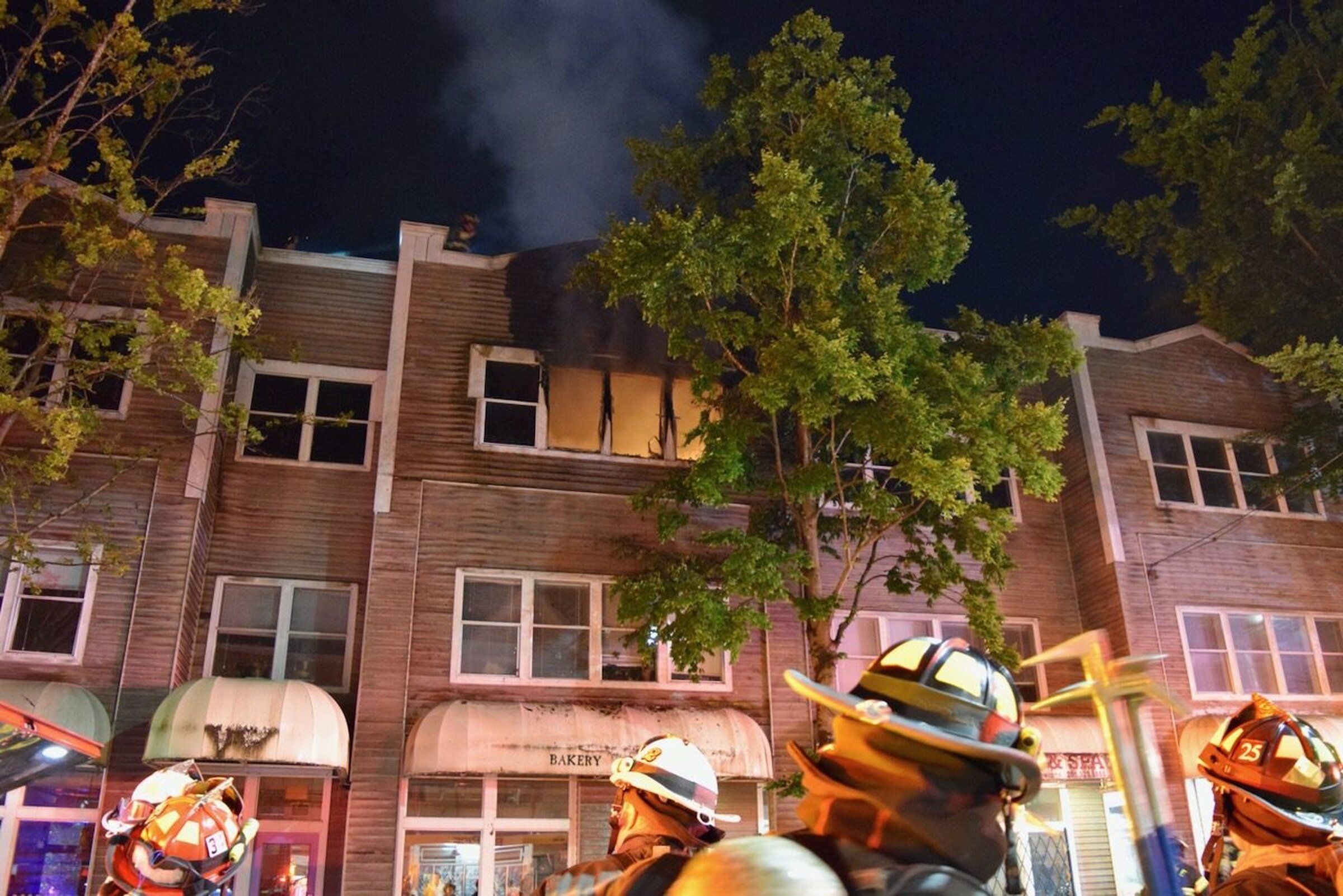 The Seattle Fire Department at a commercial building fire in the 2700 block of East Madison Street on Tuesday. (John Odegard / Seattle Fire Department)