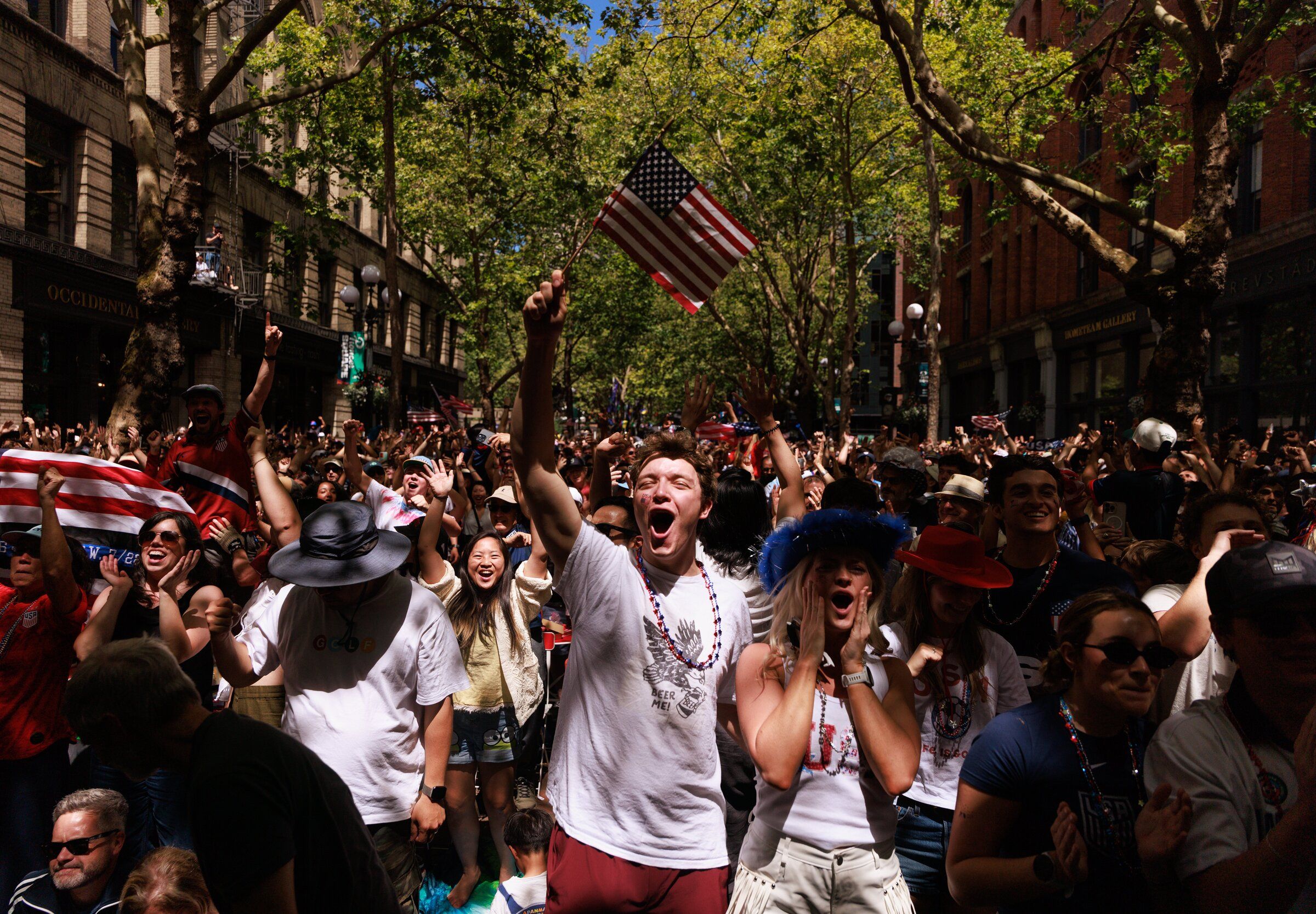 Crowds flowed into the center of Seattle during World Cup matches held in Seattle. The World Cup itself—and the visitors, parties and events around it—seem to have given a boost to Seattle’s dating life. (Erika Schultz / The Seattle Times)