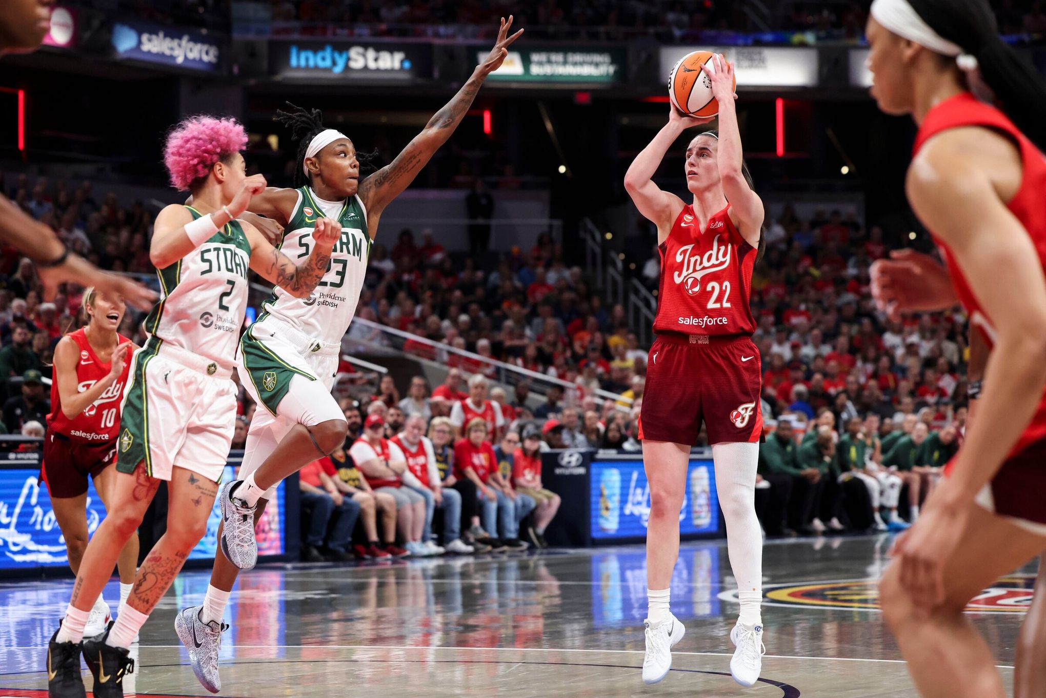 Caitlin Clark's massive night too much for Storm in loss to Fever | The Seattle Times