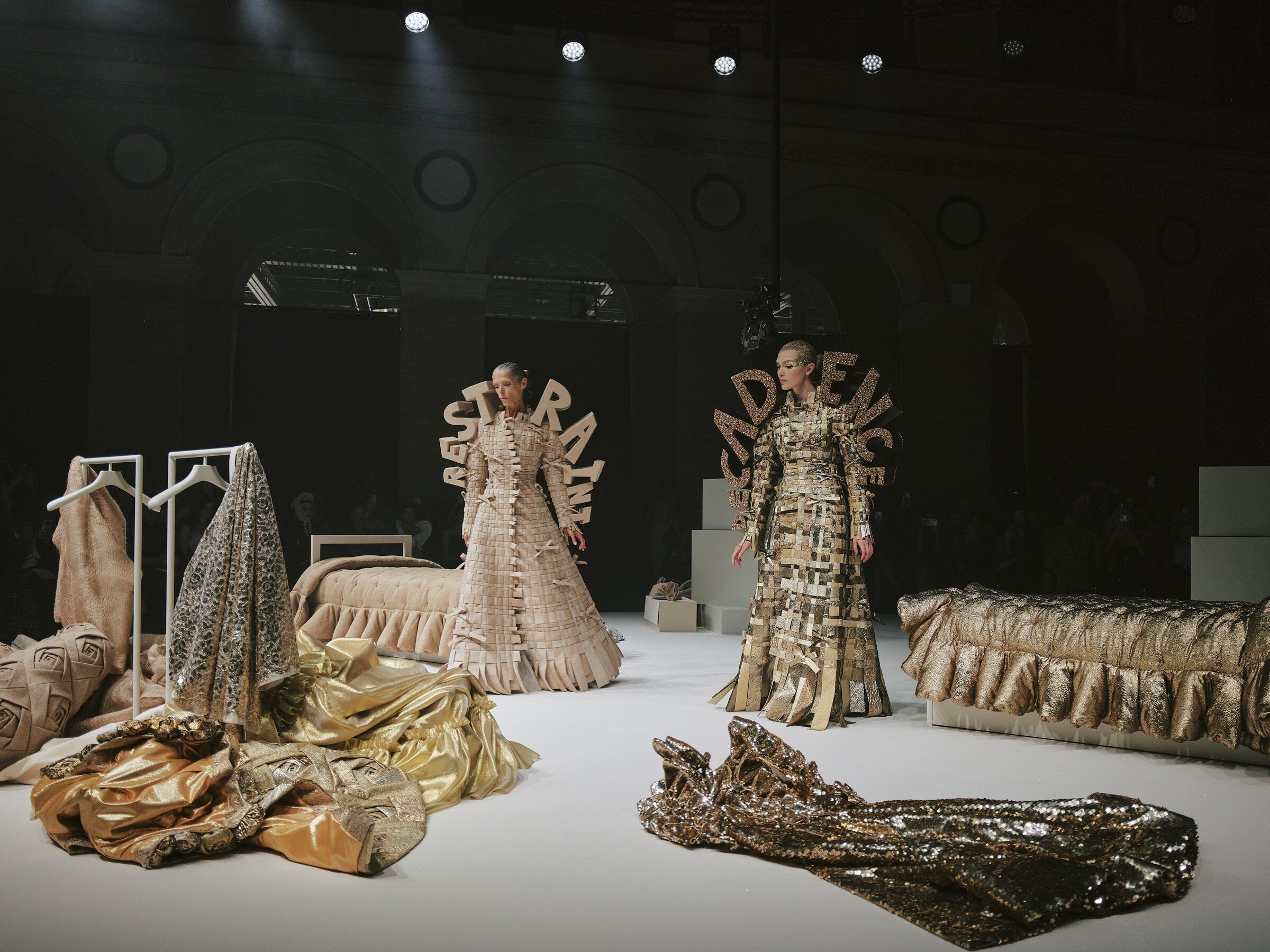 A fall fashion collection transforms duvets into avant-garde drama