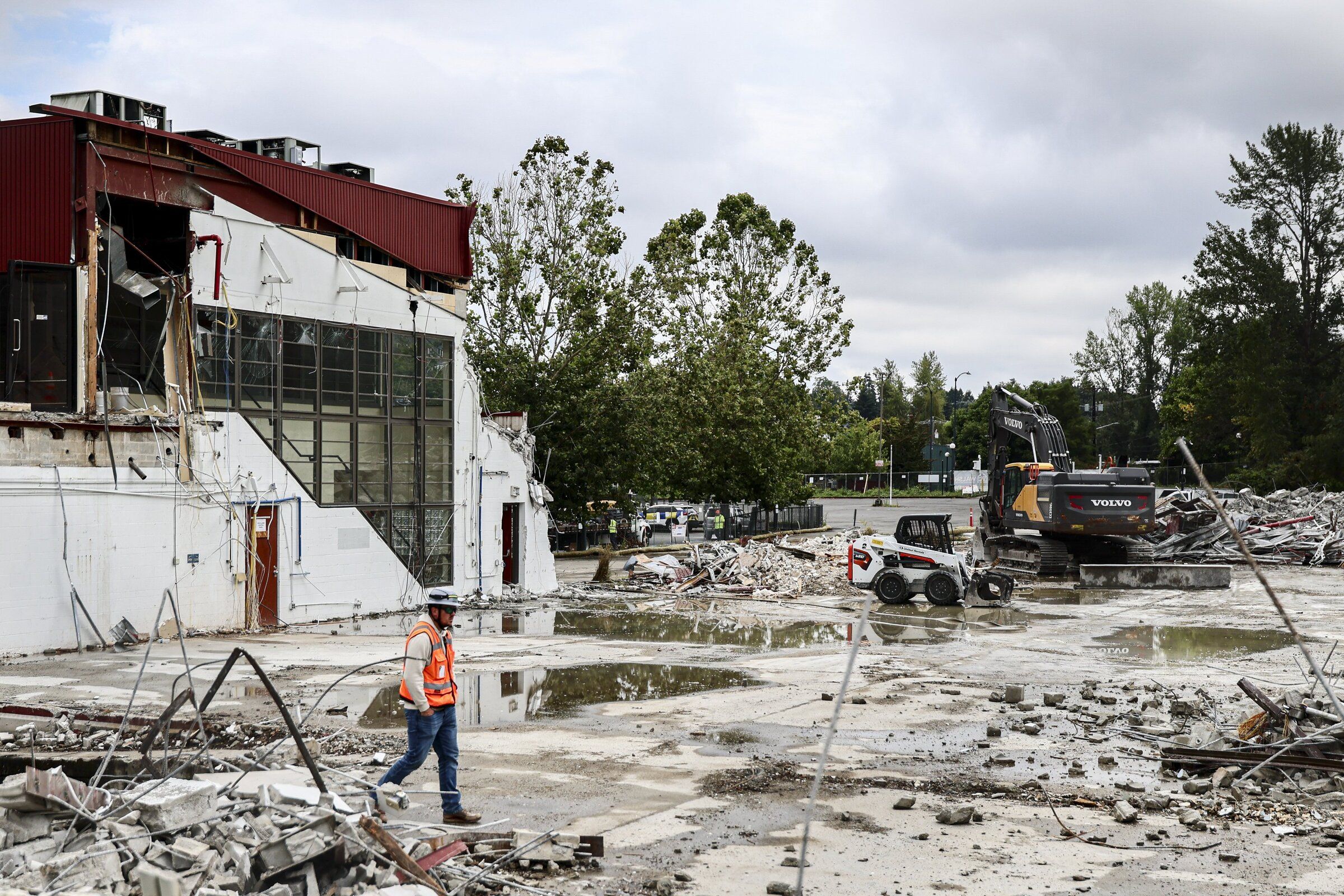 Beside the Mount Baker station, an old University of Washington laundry building has been left in ruins to clear space for hundreds of affordable apartments. (Kevin Clark / The Seattle Times)