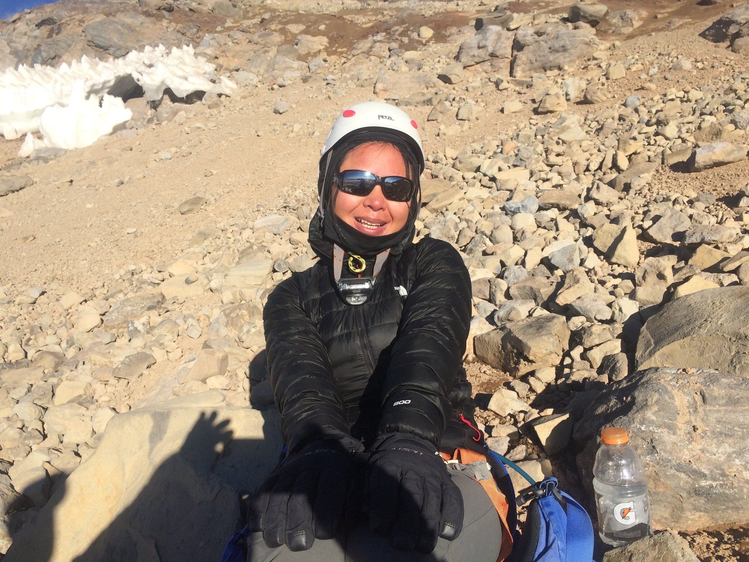 Daihong Chen on Mount Rainier in 2023. “We’re not there to conquer you or do anything else,” her husband, Bryan Digel, said, offering Chen’s perspective. “We’re just here to respect and admire your beauty and wonder.” (Courtesy of Bryan Digel)