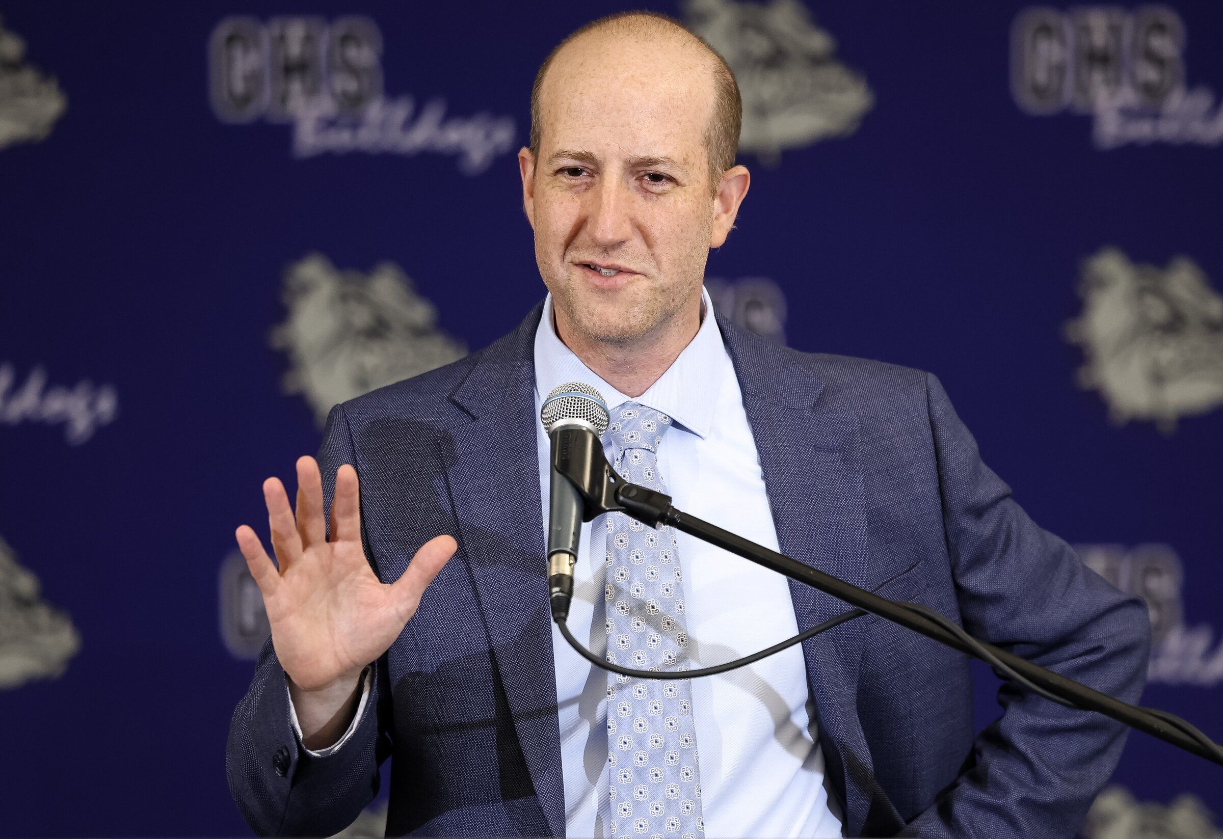 Seattle Public Schools Superintendent Ben Shuldiner speaks during a news conference on June 25 in Seattle announcing the rehiring of Brandon Roy as the Garfield High School boys basketball coach. (Nick Wagner / The Seattle Times)