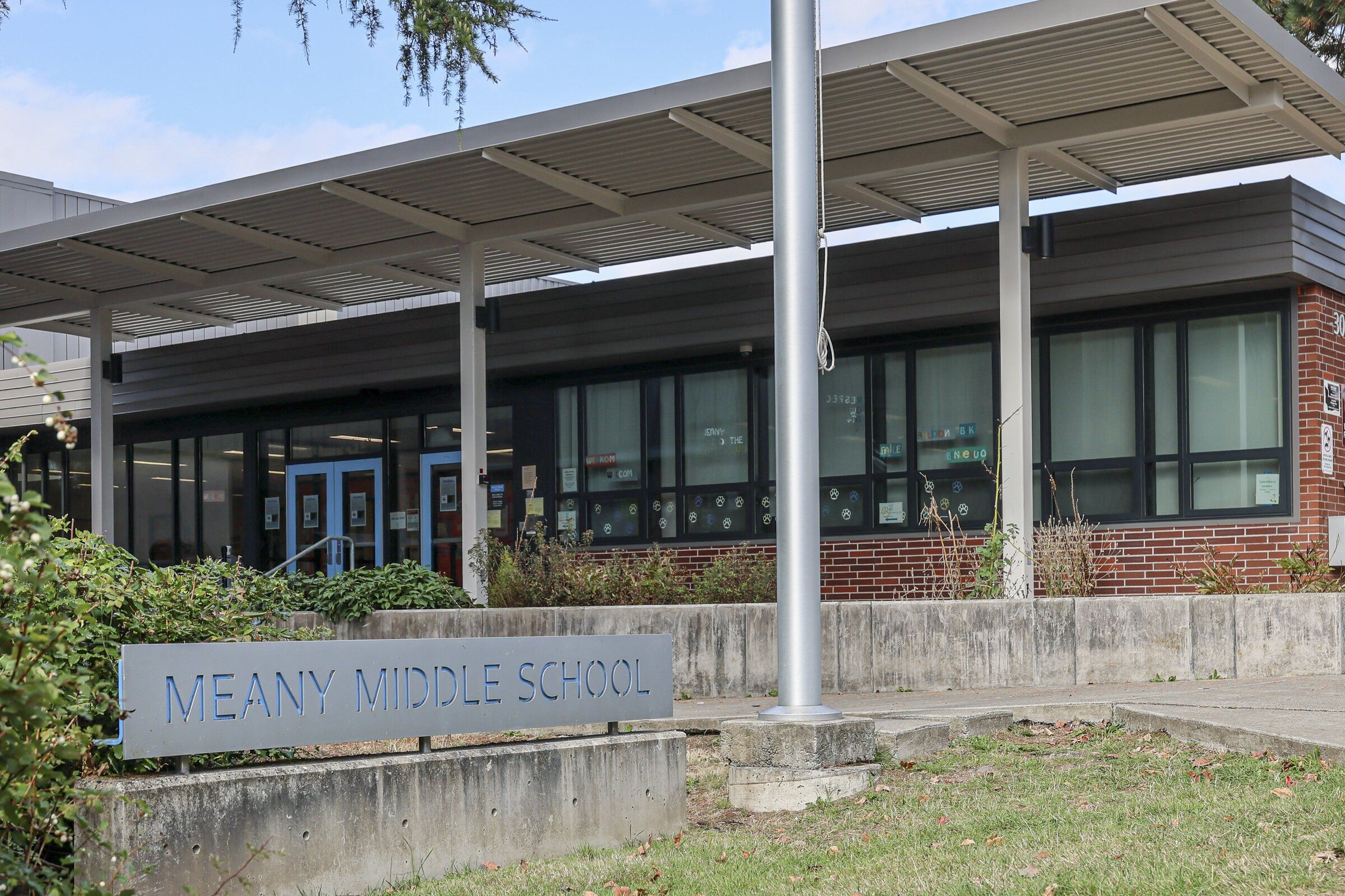 Meany Middle School, the site of a 2018 incident in which a former math teacher hit a then-middle-school student and ejected him from the classroom. (Kevin Clark / The Seattle Times, 2025)
