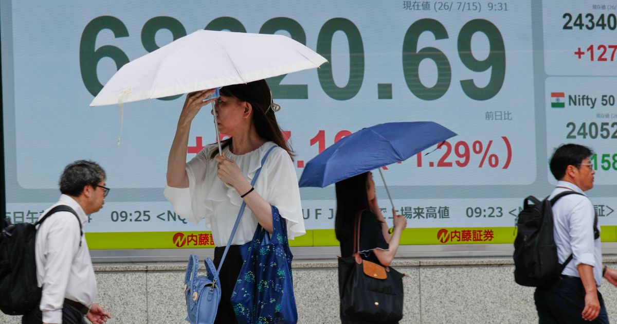 Asian shares are mostly higher and Mideast tensions push Brent crude past $96