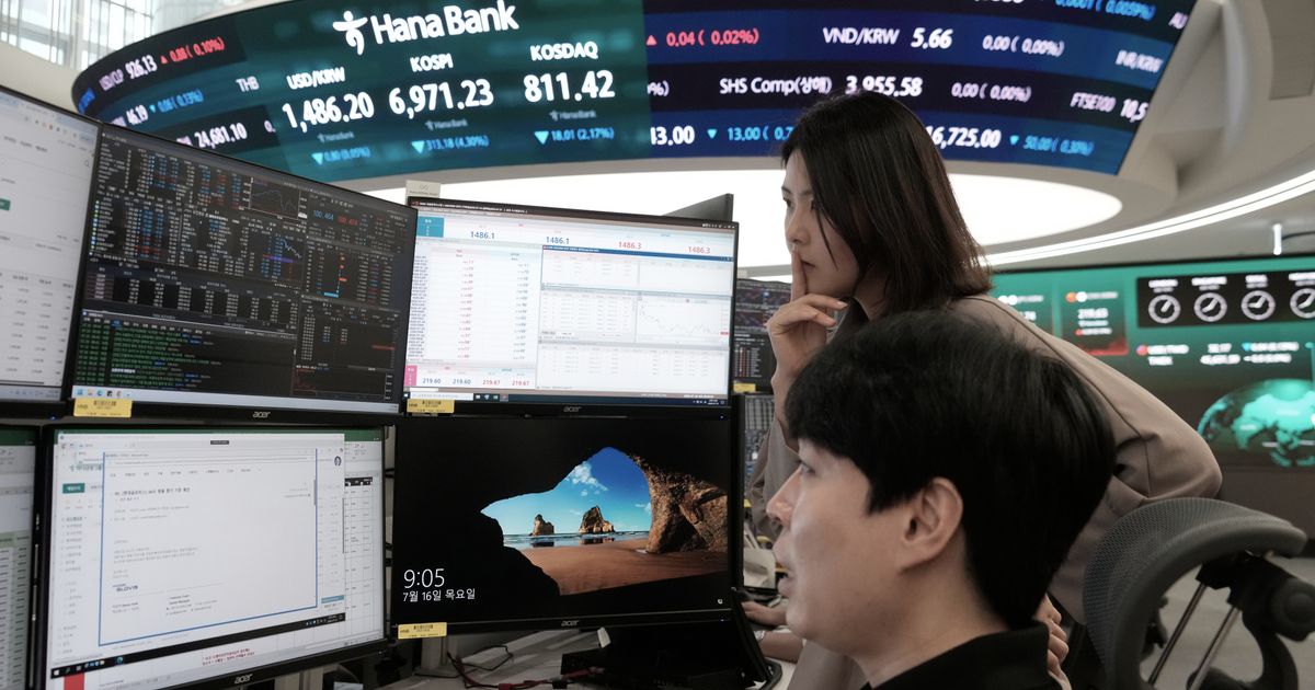Asian shares mostly decline with South Korea’s Kospi down 6.6%, while oil prices slip