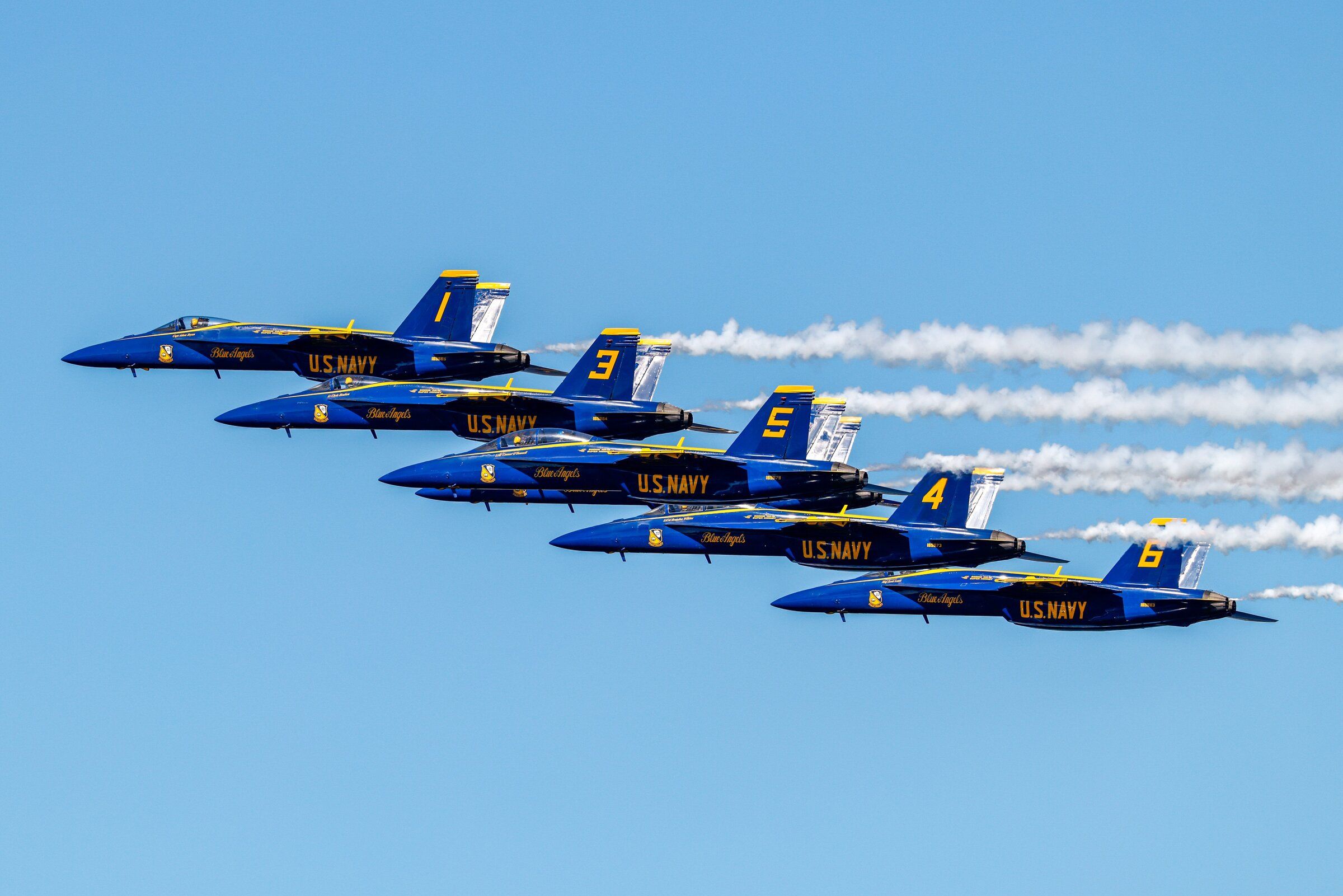The Blue Angels perform an aerial show at the Seafair Weekend Festival in Genesee Park in Seattle on Friday. (Andrew Burke-Stevenson / The Seattle Times)