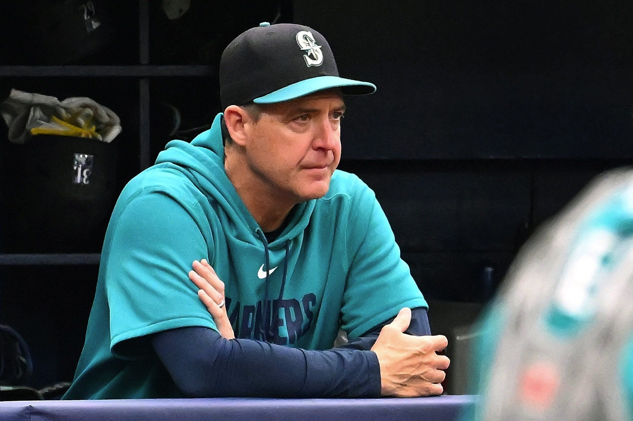 Seattle Mariners manager Dan Wilson watches from the dugout during the eighth inning of a baseball game against the Tampa Bay Rays on Saturday, July 11, 2026, in St. Petersburg, Florida. (Jason Behnken / AP)