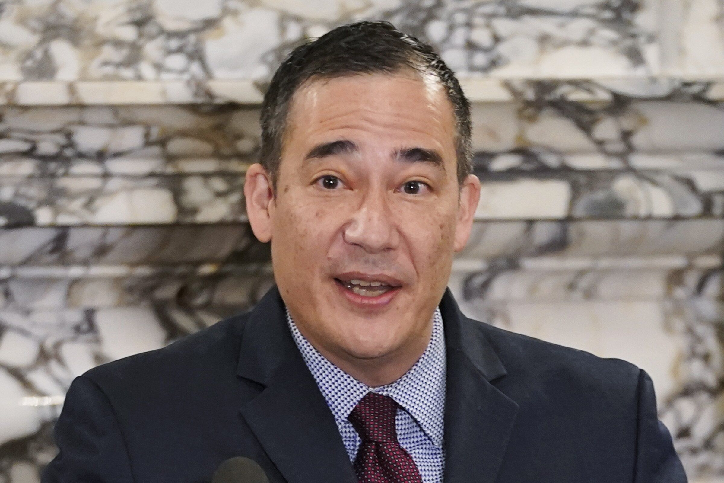 Steve Hobbs speaks after being sworn in as Washington’s secretary of state in November 2021 at the state Capitol in Olympia. (Ted S. Warren / Associated Press)