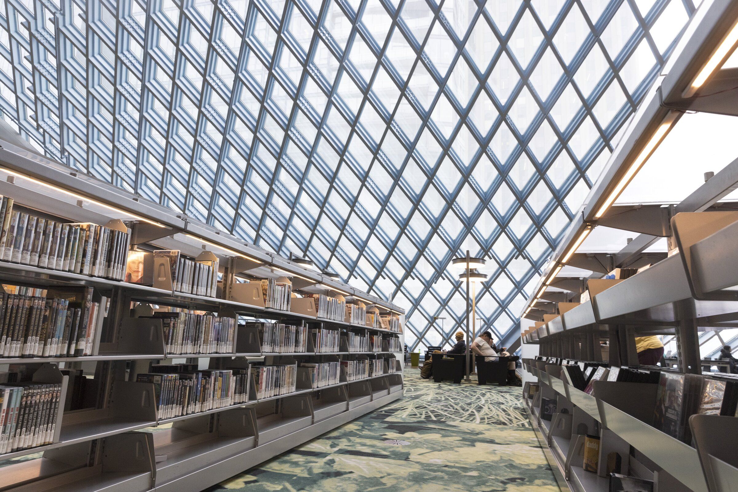 The Central Library in downtown Seattle has a huge collection of movies and TV shows in its DVD collection, shot Monday, July 10, 2023. (Ellen M. Banner / The Seattle Times)