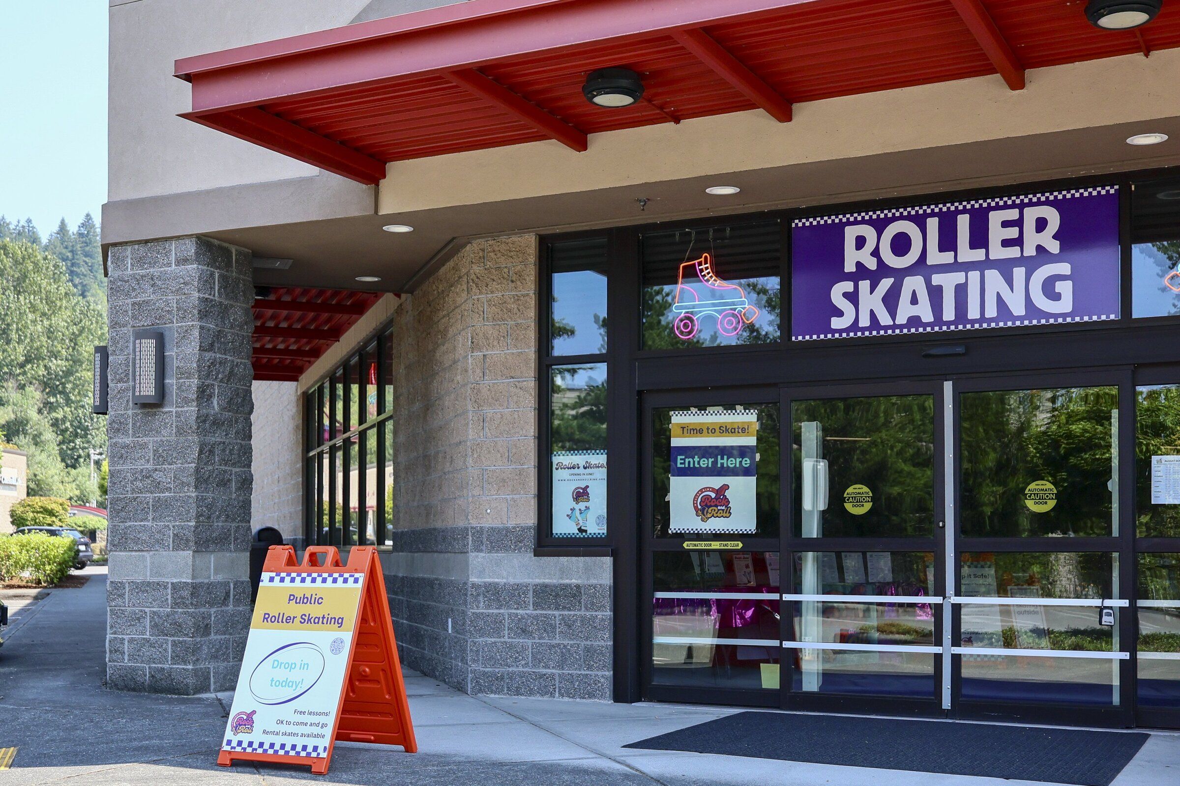 Rock and Roll Roller Rink is located in a former drugstore in Issaquah. (Kevin Clark / The Seattle Times)
