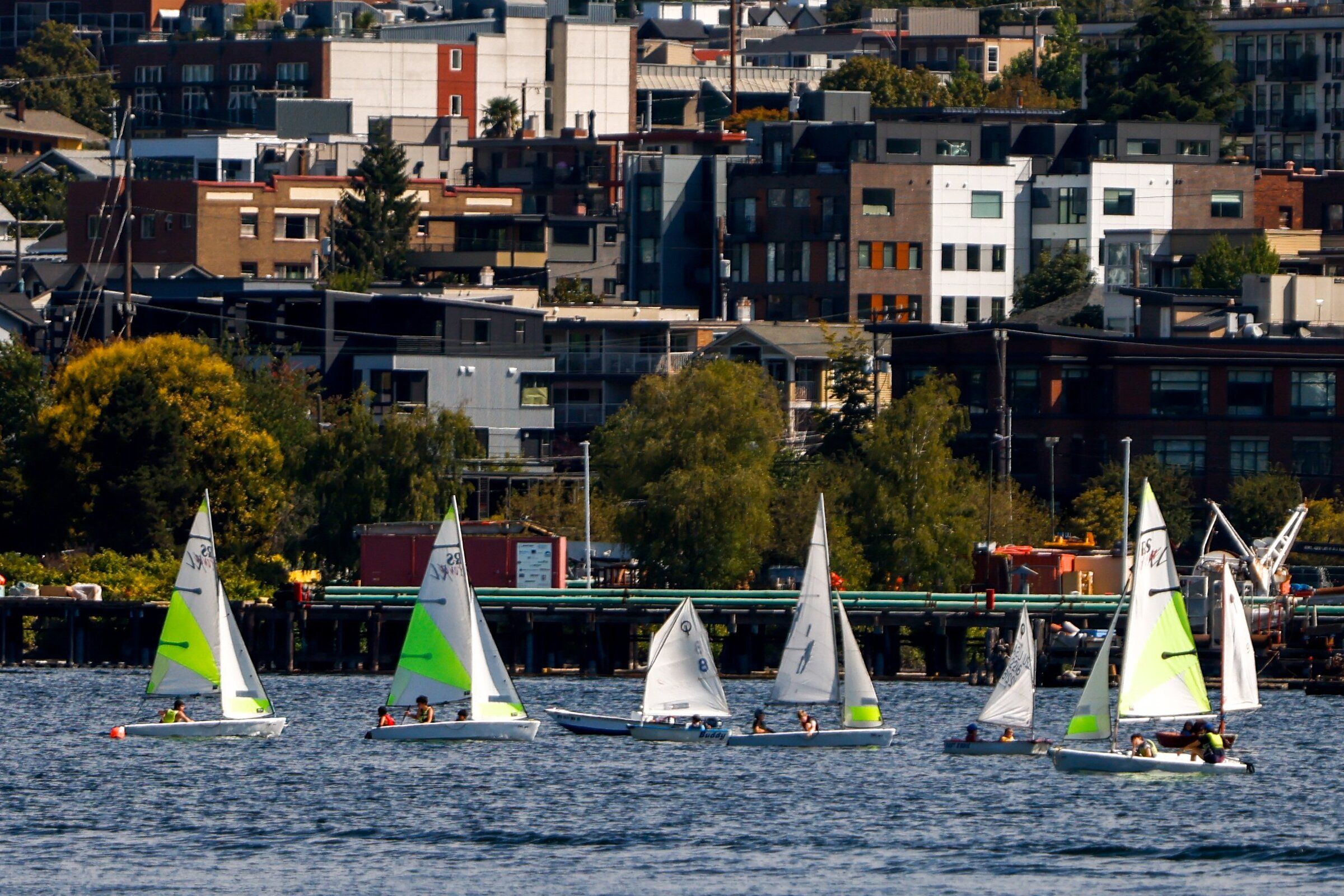 Boats sail Wednesday on Lake Union in Seattle. (Andrew Burke-Stevenson / The Seattle Times)