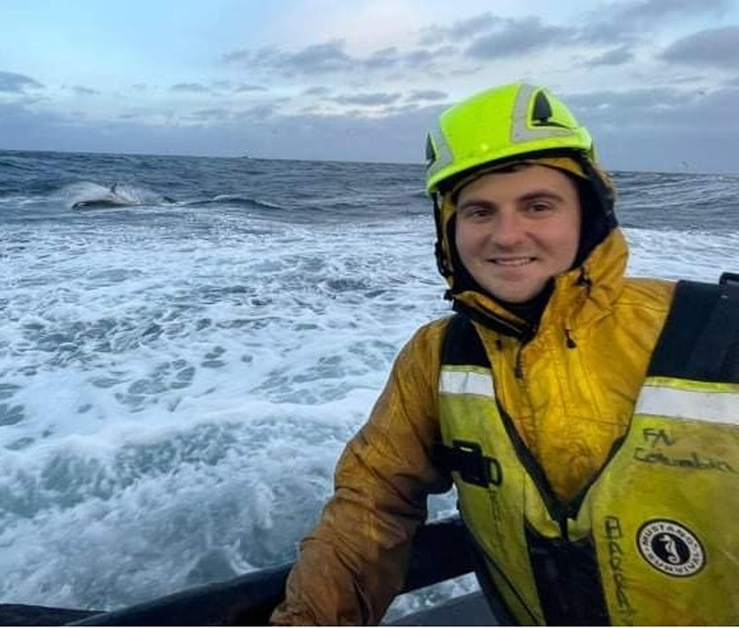 Vincent Short in protective gear aboard a vessel at sea. Before their relationship became serious, he told his wife, Adriana Gonzalez, that he already had a wife: “the sea.” (Photo courtesy of the family)