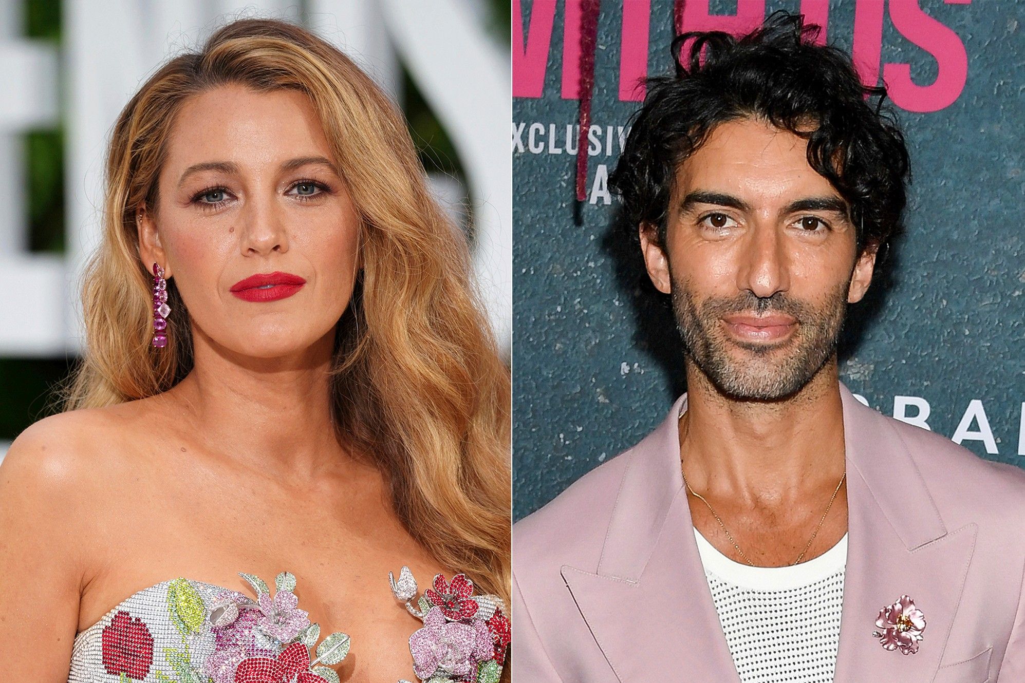 This combination of images shows Blake Lively at the London screening of the film “It ‘Ends With Us” on Aug. 8, 2024, left, and Justin Baldoni at the world premiere of the film in New York on Aug. 6, 2024. (AP Photos, file)