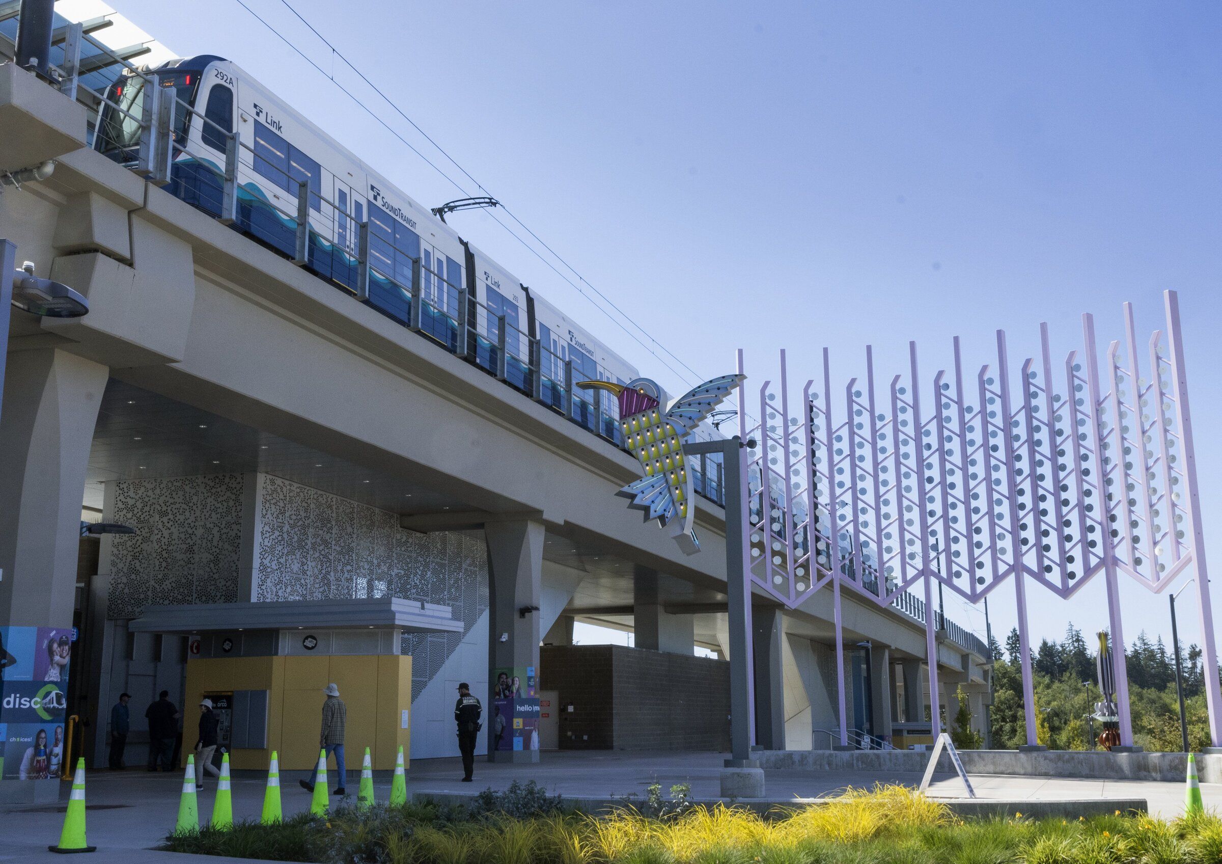 Of the 14 light-rail stations slated to receive fare gates, Lynnwood City Center requires the most expensive reconstruction work — the equipment will have to be fitted into small concourses near the entrances. (Ellen M. Banner / The Seattle Times, 2024)