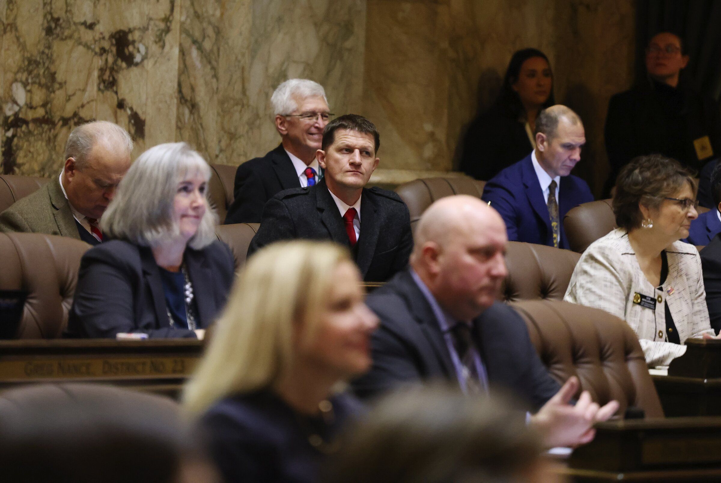 Rep. Joel McEntire, a Republican from Cathlamet, is shown during the opening of the 2025 legislative session on Jan. 13 in Olympia. (Ken Lambert / The Seattle Times, 2025)