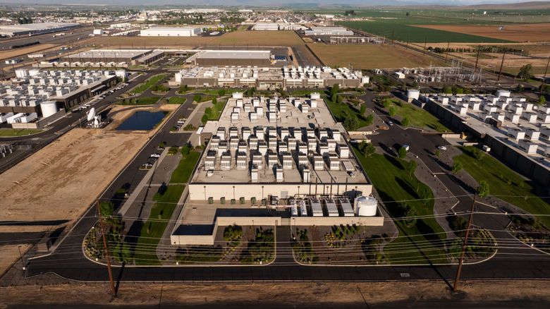 Data centers have sprouted as far as the eye can see in Quincy, in Central Washington. (Erika Schultz / The Seattle Times)