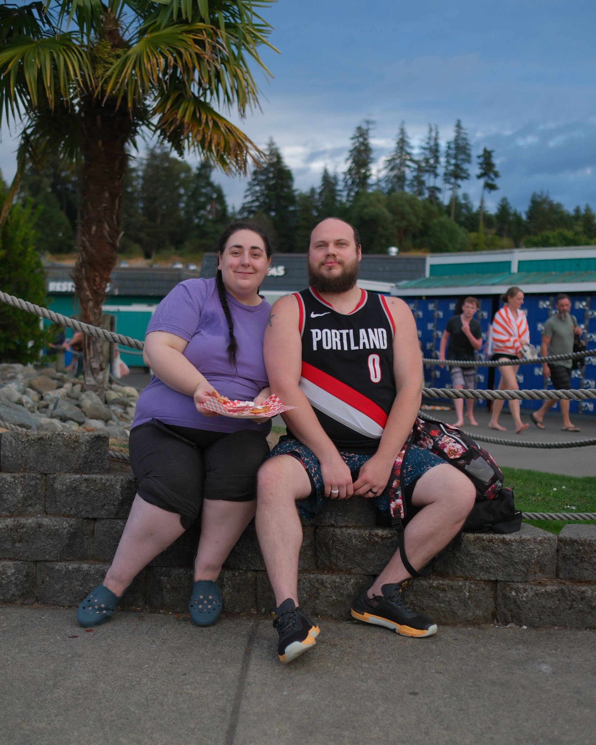 Jonna Rippeto Bronson and her husband, Tyler Bronson, of Milwaukie, Oregon, used to visit Wild Waves every year but began coming less often after the COVID-19 pandemic. (Genna Martin / special to The Seattle Times)