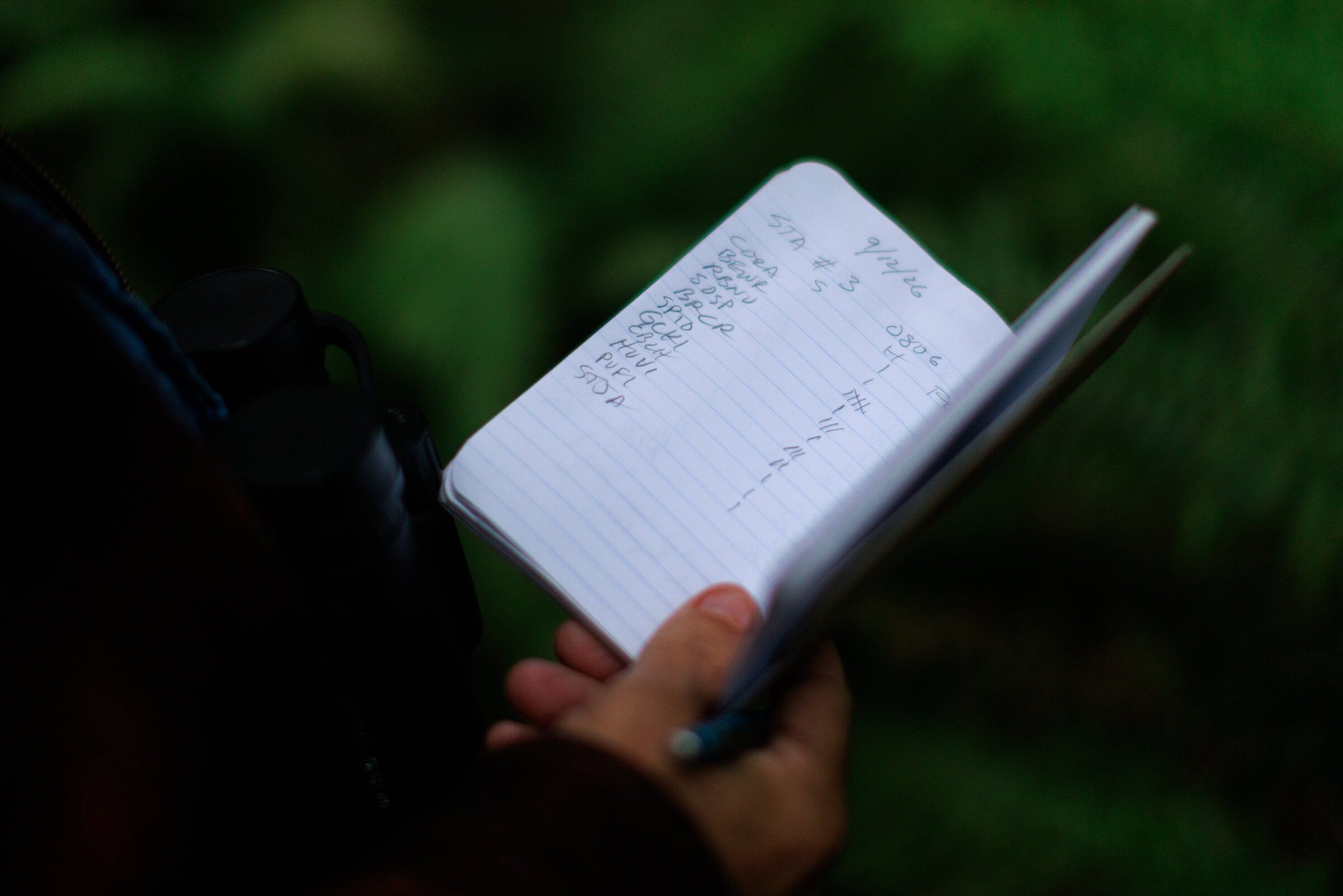 Michael Witter’s notes during his bird survey. (Erika Schultz / The Seattle Times)