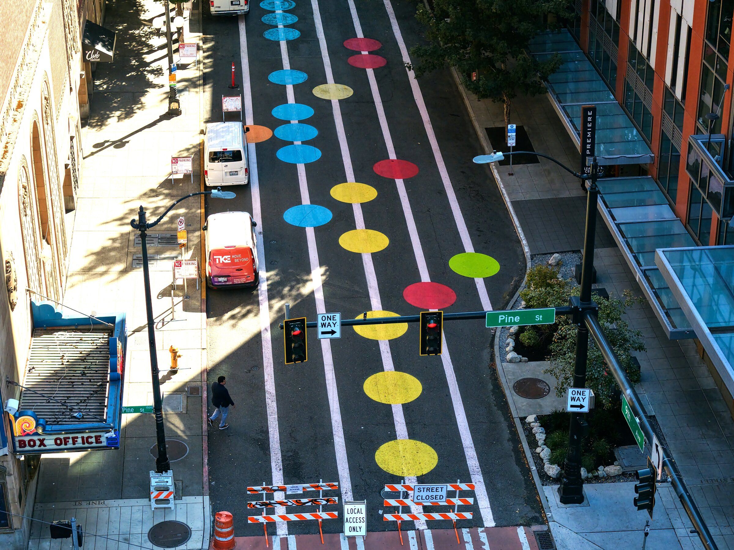 A segment of Ninth Avenue, between Pike and Pine, was painted for a pedestrian market last month. (Karen Ducey / The Seattle Times)