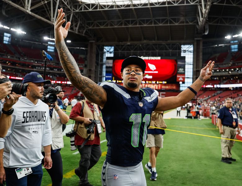 Jaxon Smith-Njigba had three touchdowns in Seattle&rsquo;s 31-7 rout of Arizona. The Seattle Seahawks played the Arizona Cardinals in NFL Football Sunday, Sept. 20, 2026 at State Farm Stadium, in Glendale, AZ. (Dean Rutz / The Seattle Times)
