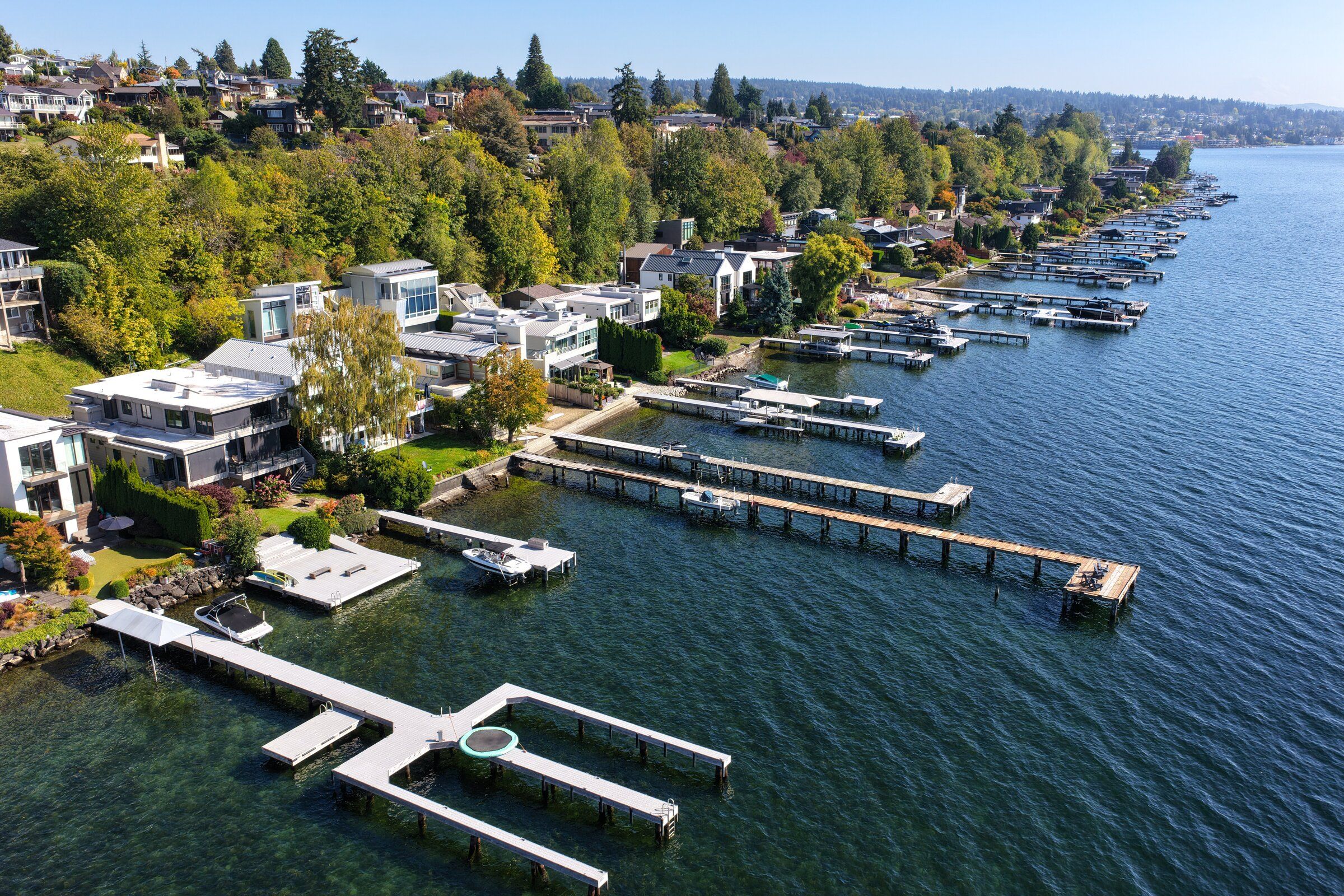 Homes on the water in Kirkland. In the Eastside city, entry-level houses typically cost $1 million or more, and houses in most neighborhoods often sell for more than $2 million. (Karen Ducey / The Seattle Times)