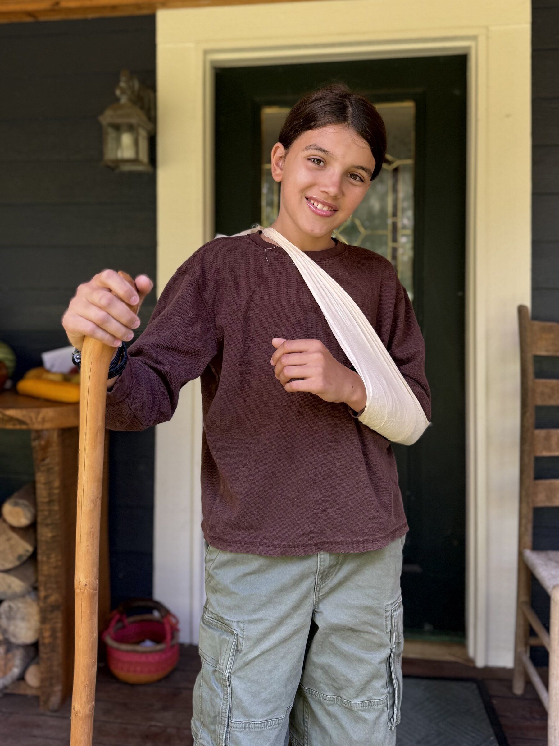 Robin Westgate, 12, fought off an attack from a black bear behind his home in Bellingham on Sept 20 suffering several scrapes, lacerations and bruises. He had to wear a sling for his arm and got two stitches. (Courtesy of Noah Westgate)