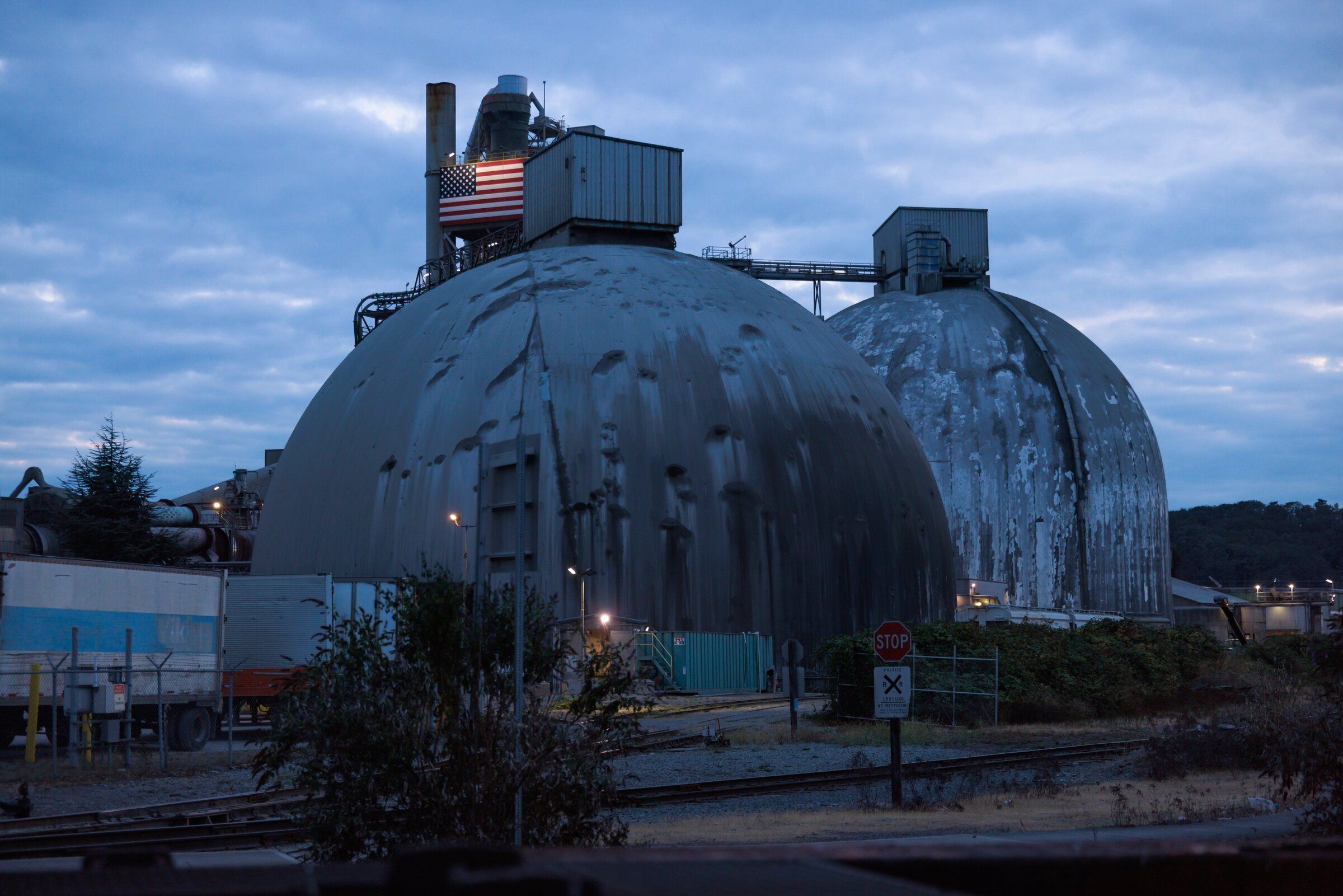 Ash Grove Cement burns whole tires — along with coal, natural gas and other materials — to produce powdered cement. The facility is located near the West Seattle Bridge. (Erika Schultz / The Seattle Times, 2025)