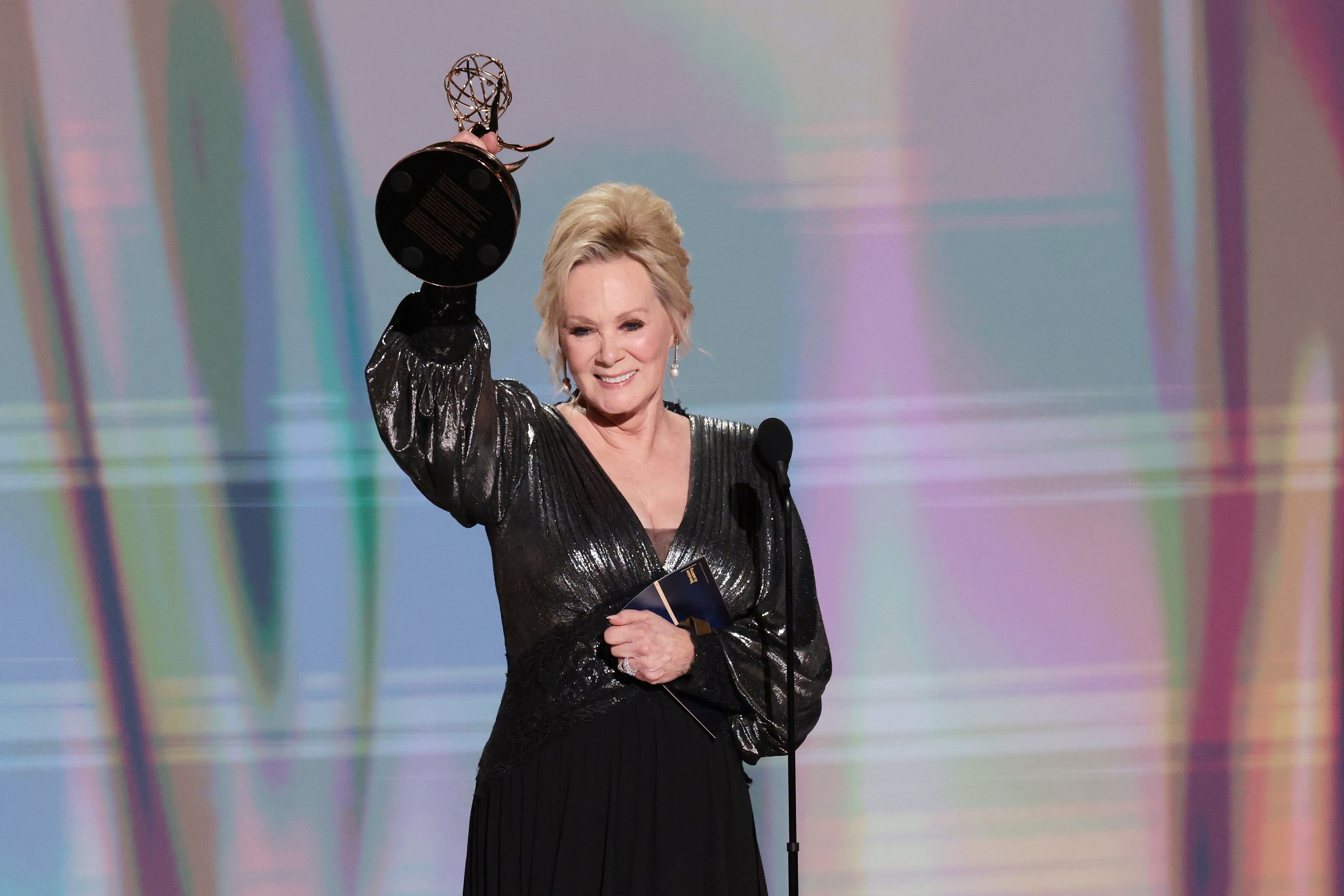 Jean Smart accepts her Emmy for Outstanding Lead Actress in a Comedy Series for “Hacks” during the 78th Emmy Awards ceremony at the Peacock Theater in Los Angeles on Monday. (Robert Gauthier / Los Angeles Times/TNS)