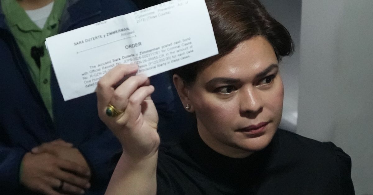 Philippines Vice President Duterte posts bail after arrest order for alleged threats against Marcos