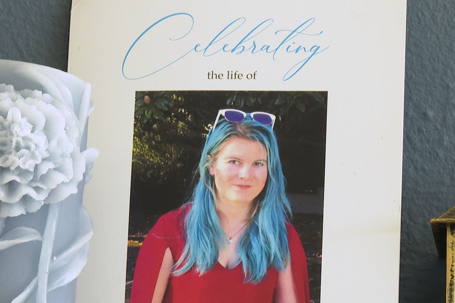 This image from video shows a photo of Emily Normandin-Parker on her memorial program at her parents’ home in Seattle, Friday, Sept. 18, 2026. (AP Photo/Manuel Valdes)