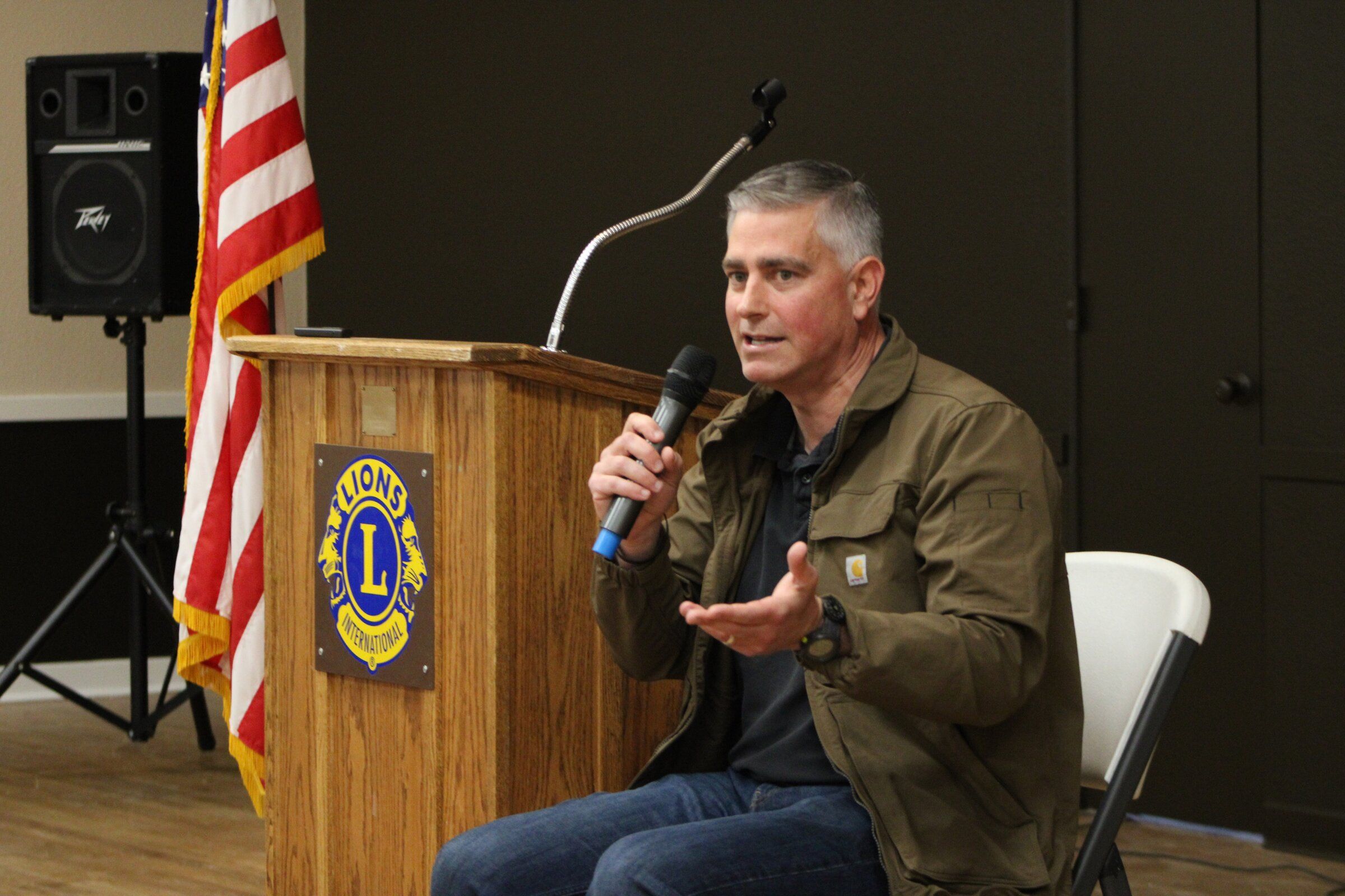 U.S. Rep. Michael Baumgartner, R-Spokane, chats with constituents during a town hall at the American Legion in Ritzville earlier this year. (James Hanlon/The Spokesman-Review )