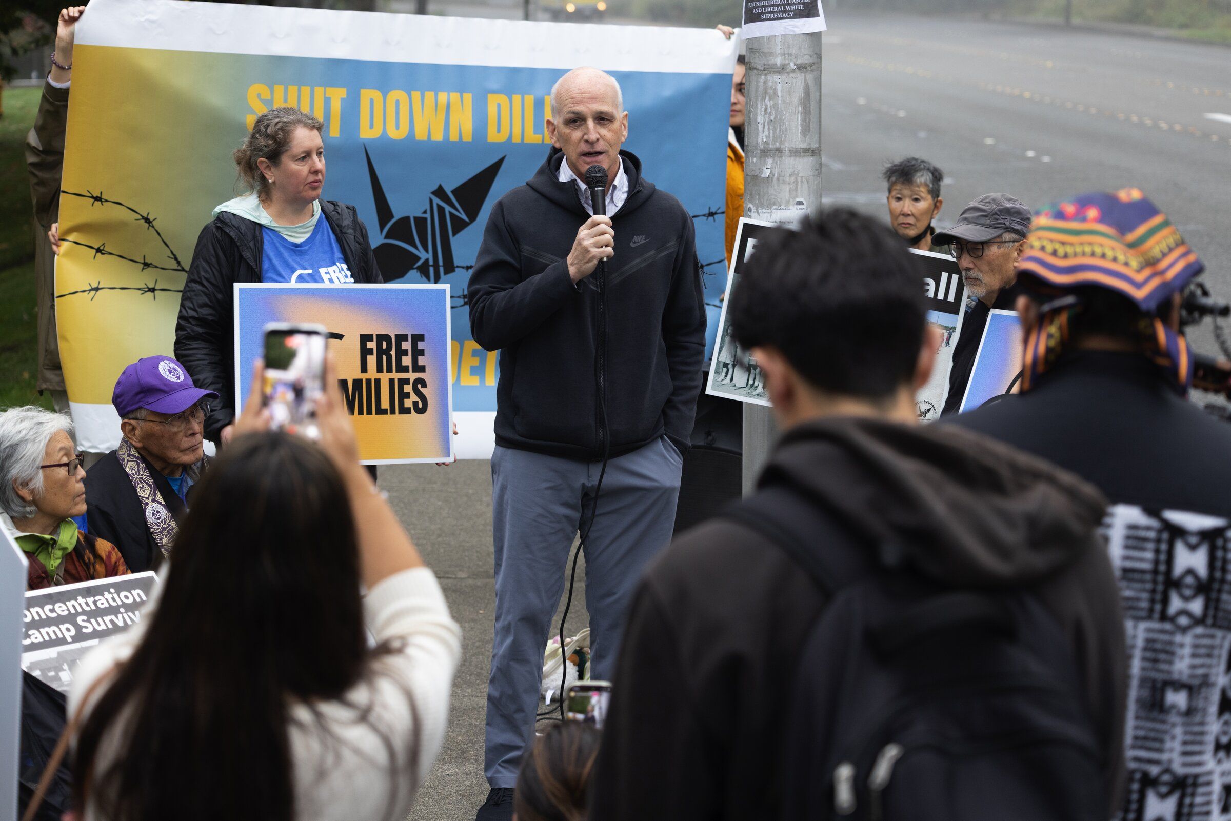 U.S. Rep. Adam Smith, a Bellevue Democrat, speaks at a news conference outside the U.S. Department of Homeland Security building in Tukwila on Thursday. (Ken Lambert / The Seattle Times)