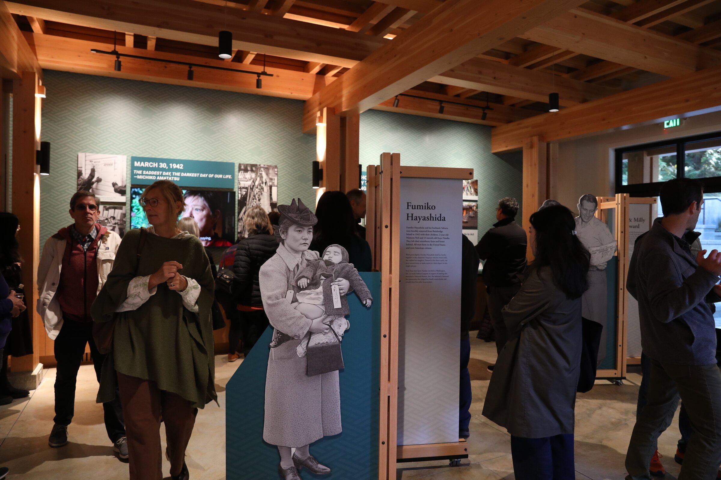 The interior of the Japanese American Incarceration Memorial’s visitor center, which opened Sunday on Bainbridge Island. (Naomi Ishisaka / The Seattle Times)