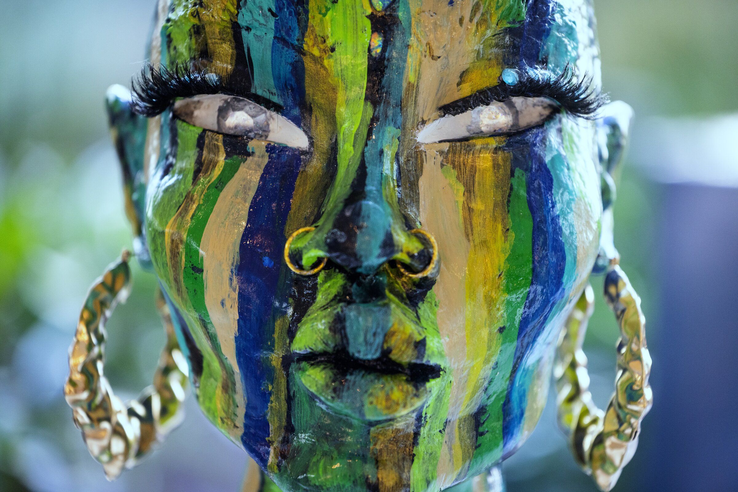 The work titled “Gae Yah” by the artist Omnijoyous is displayed and for sale on the final day of a three-day ACES: Artists of Color Expo & Symposium, an annual event that celebrates BIPOC artists, creativity and community, on Sunday in downtown Seattle. (Ken Lambert / The Seattle Times)