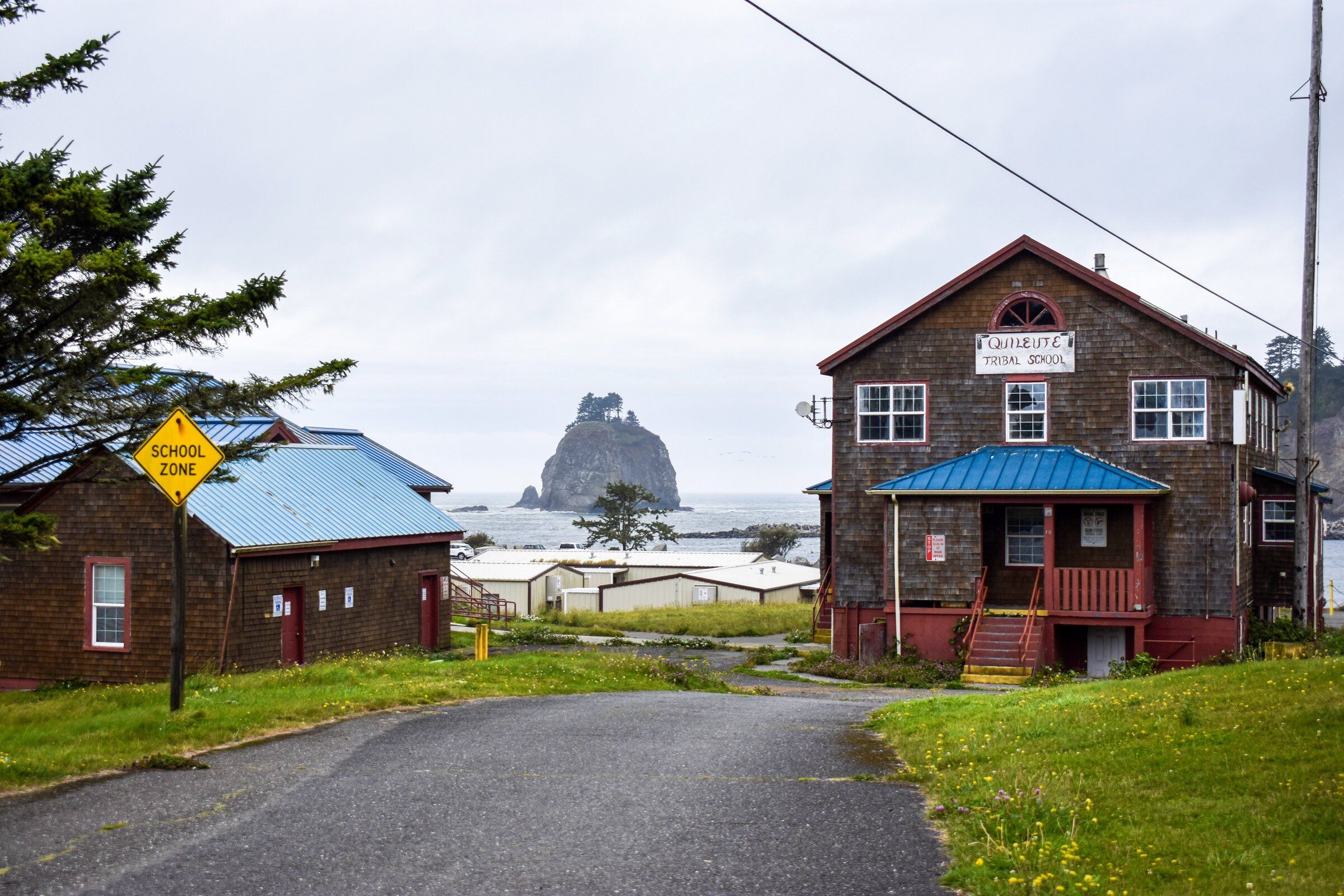 The Quileute Tribal School has taught language and cultural preservation in La Push, Clallam County, since the 1930s. The school’s newer, larger building is at a higher ground location a few miles up the road. (Sydney Jackson)