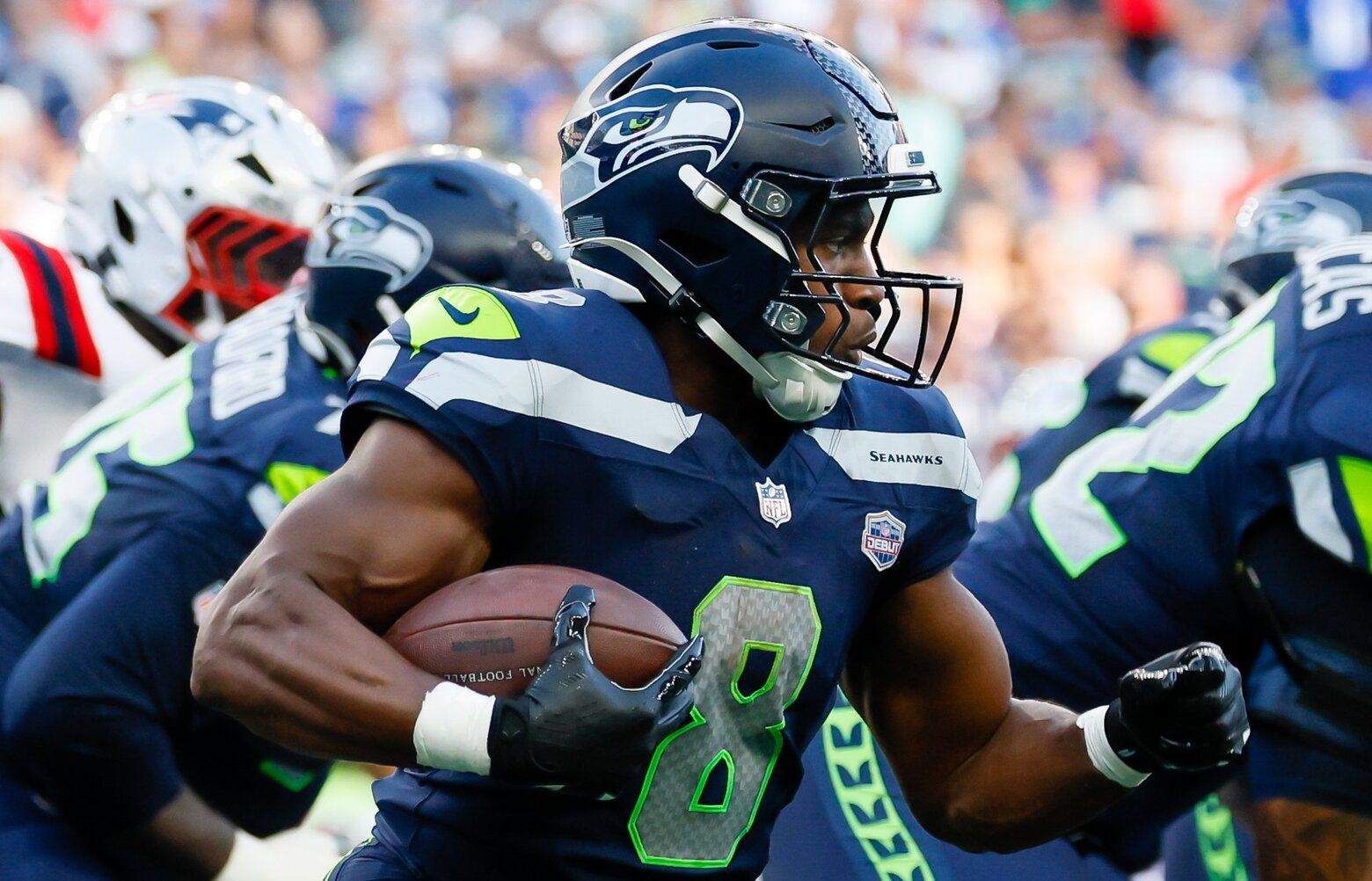 Seattle Seahawks running back Jadarian Price rushes the ball during the first quarter Wednesday, Sept. 9, 2026 in Seattle. 234152