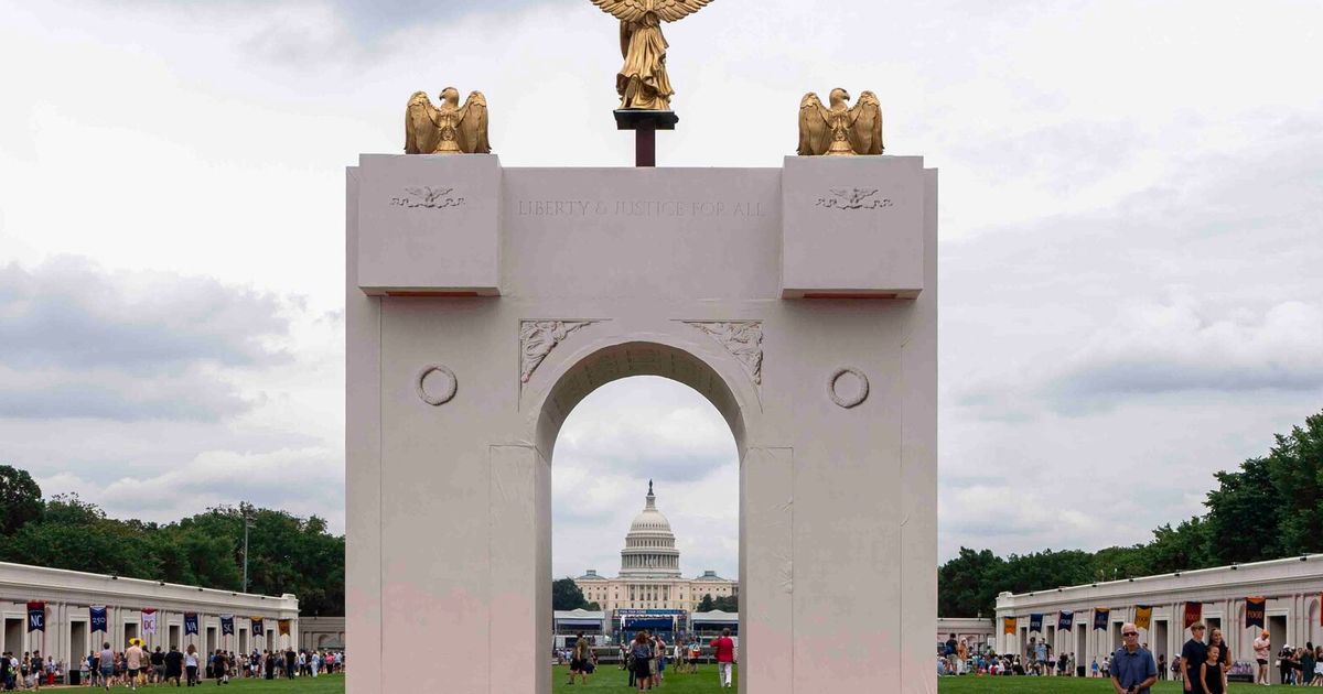 New plans for Trump’s arch don’t mention the ‘military complex’ he said it would host