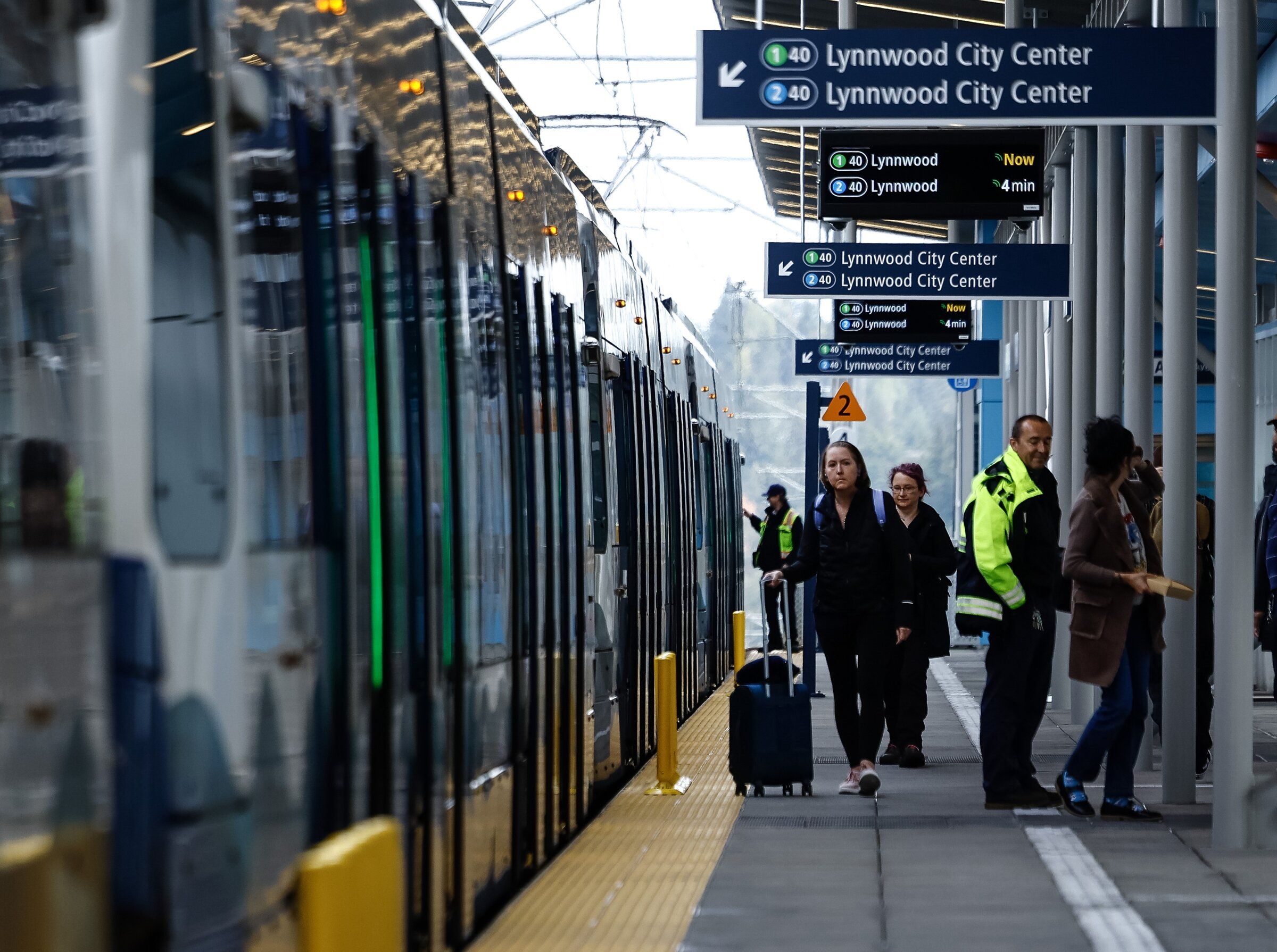 Sound Transit Link light rail passengers get acquainted with the new Pinehurst station on Wednesday, September 30, 2026, in Seattle. (Nick Wagner / The Seattle Times)