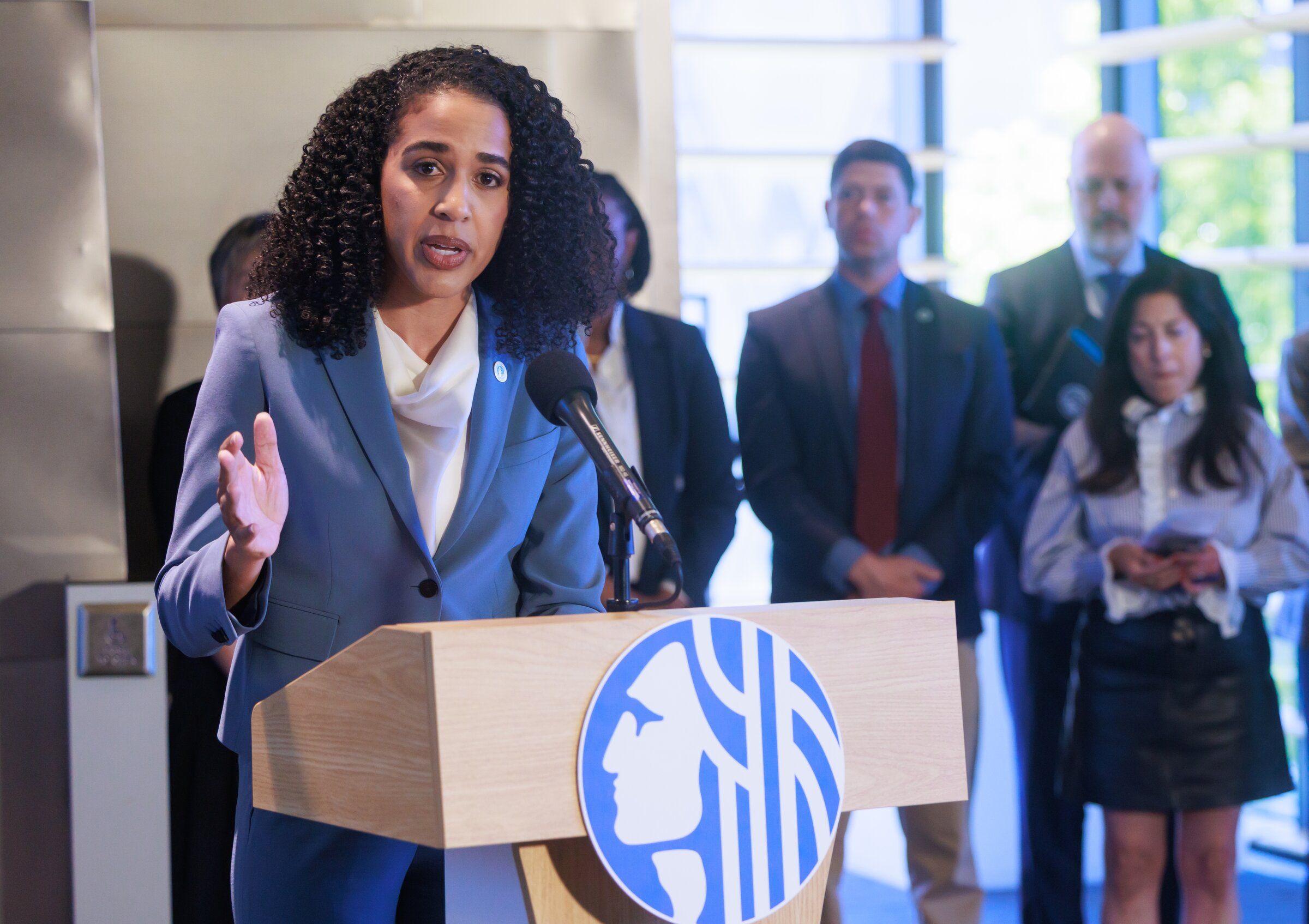 Seattle City Attorney Erika Evans speaks at a news conference in June at Seattle City Hall. (Erika Schultz / The Seattle Times)