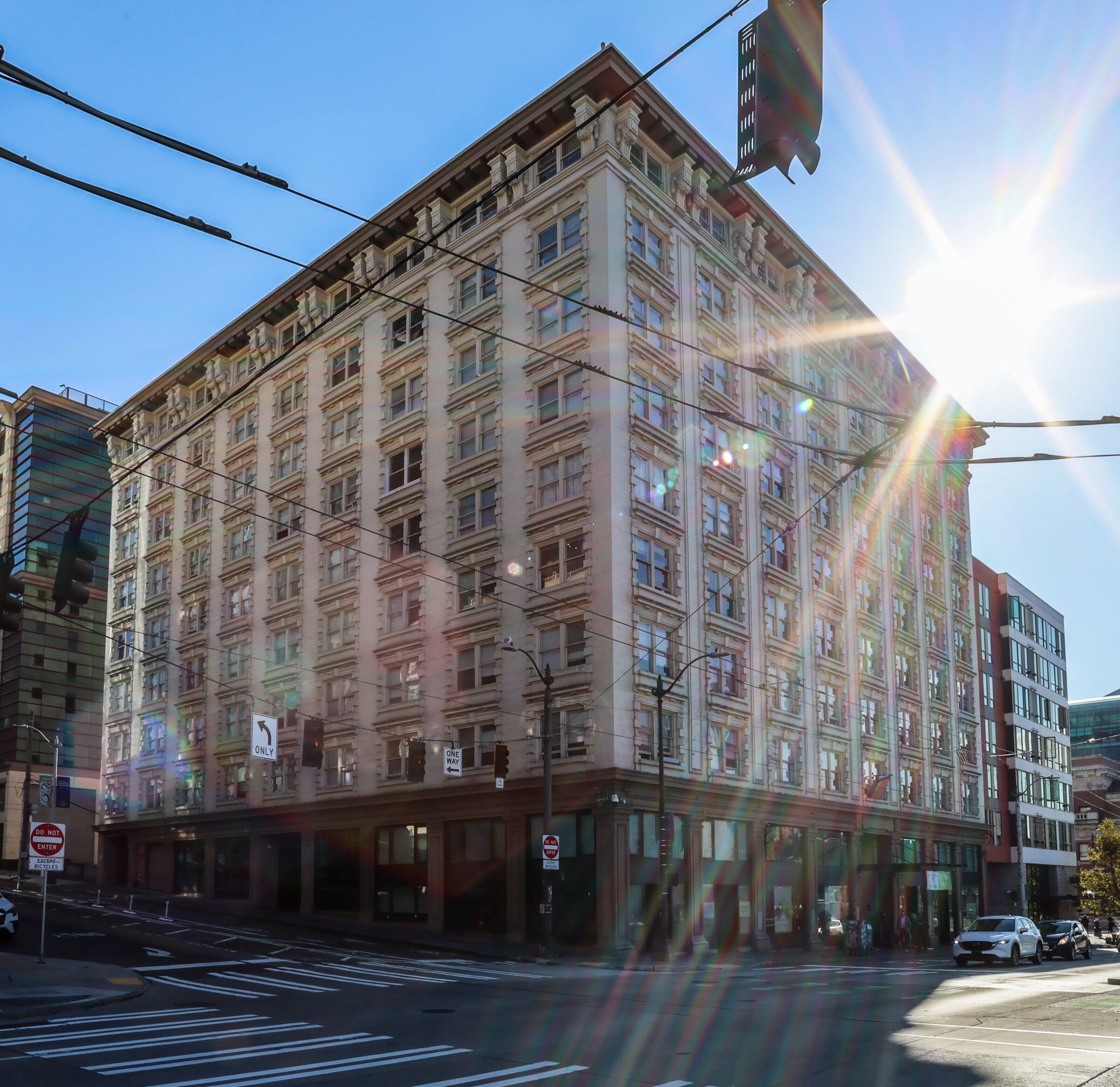 The Addison on Fourth apartments in Seattle. Goodman Real Estate, through a subsidiary that owns the Addison on Fourth Apartments, sued the city in 2024, arguing that a slate of laws passed between 2018 and 2021 had “destroyed” the building’s value and amounted to an illegal taking of the property.  (Kevin Clark / The Seattle Times, 2024)